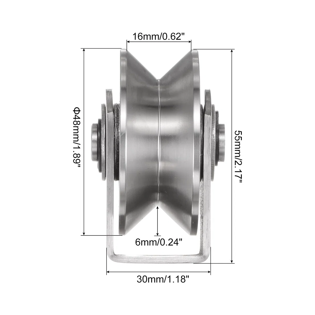 QUARKZMAN 2pcs Rueda de Pista con Ranura en V Rodillos de Acero Inoxidable 201 de 1.89" Doble Cojinete con Soporte para Pista Invertida Máquinas Industriales
