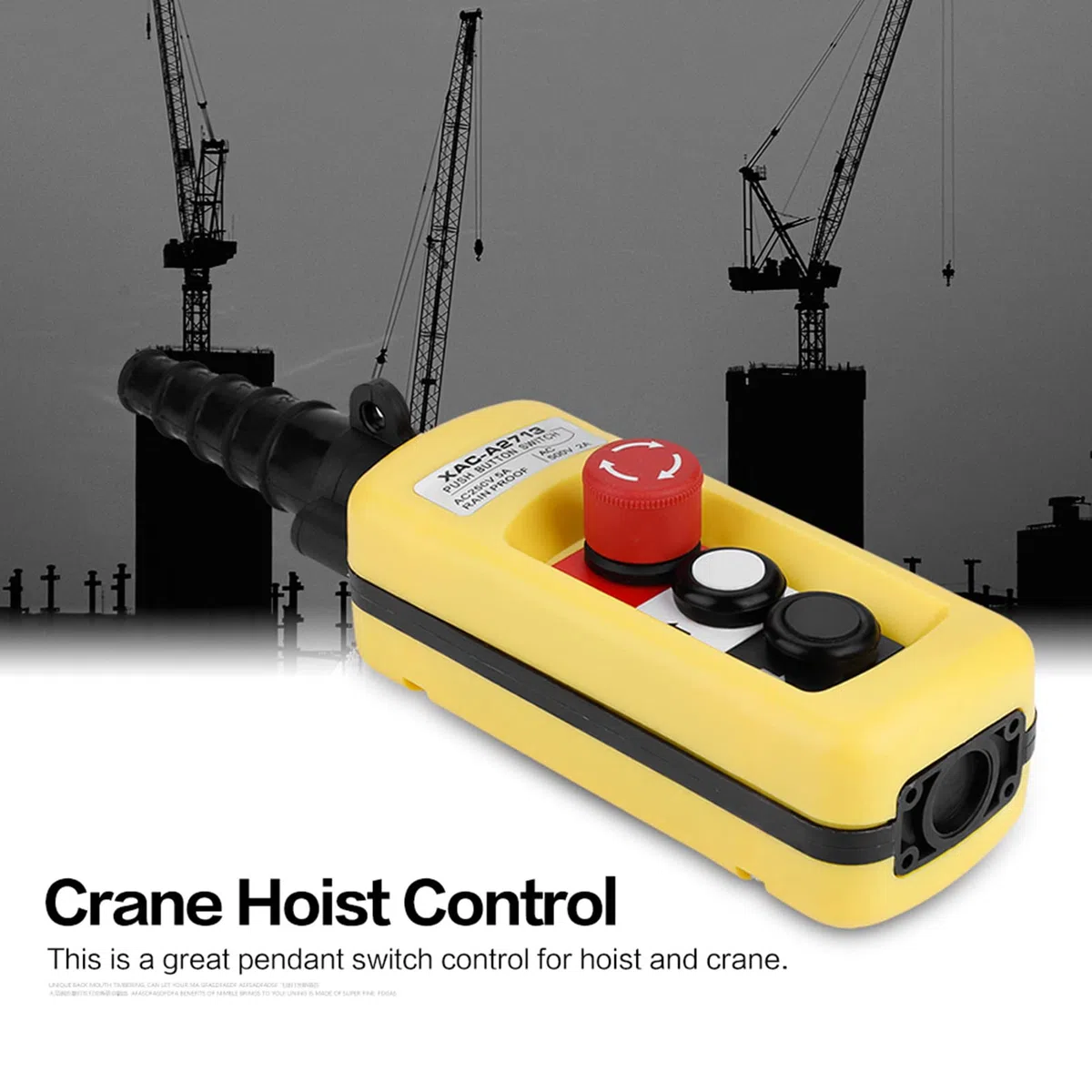 Jadeshay Interruptor de Botón de Grúa,Interruptor de Control de Elevación de Grúa 250V-500V 2A-5A Controlador de Elevación de Suspensión con Parada de Emergencia y 2 Botones para Puertos y Muelles
