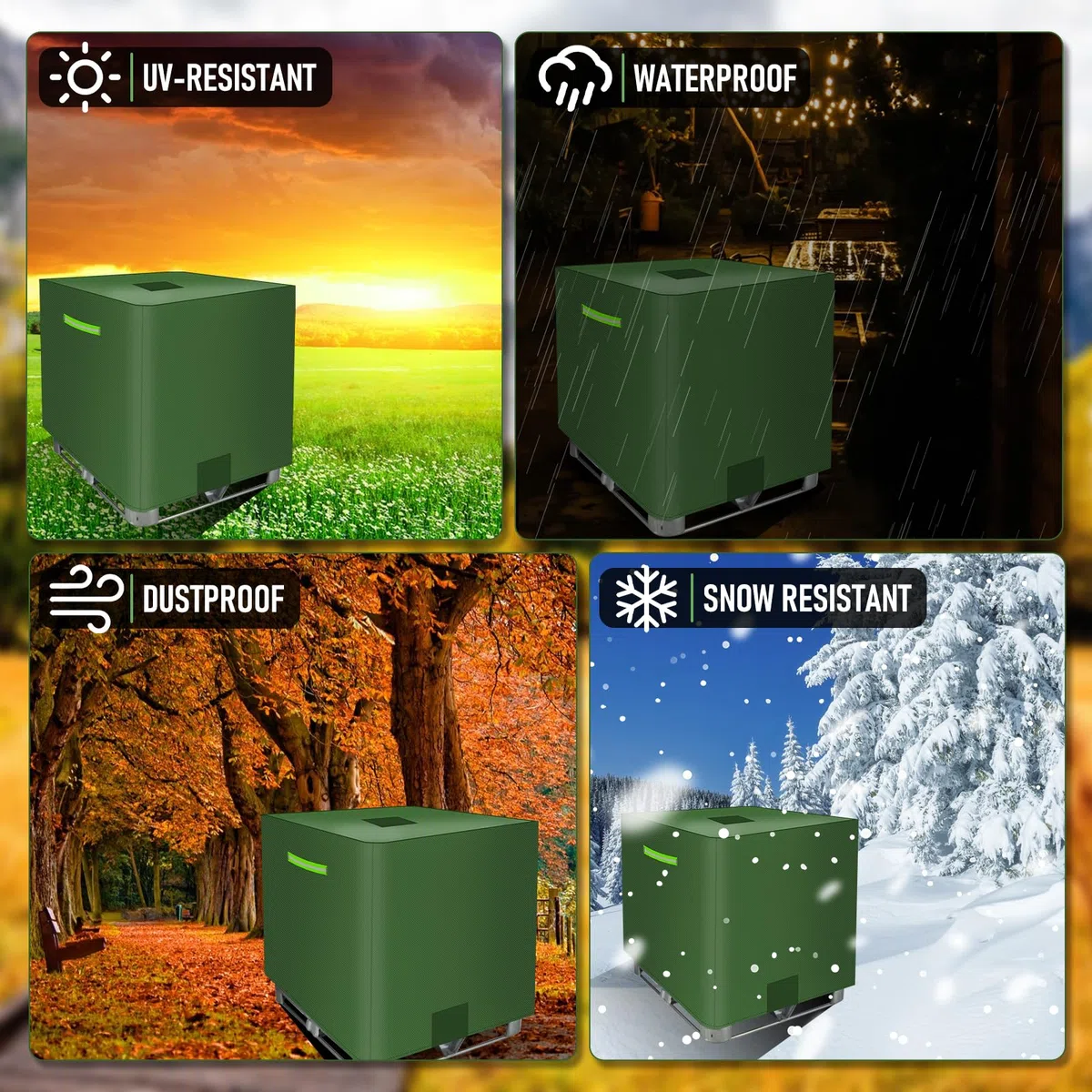 MaxAwe Cubierta para depósito de agua IBC de 1000 L, con cierre de velcro y tiras reflectantes, 420D, impermeable, cubierta protectora IBC, color verde