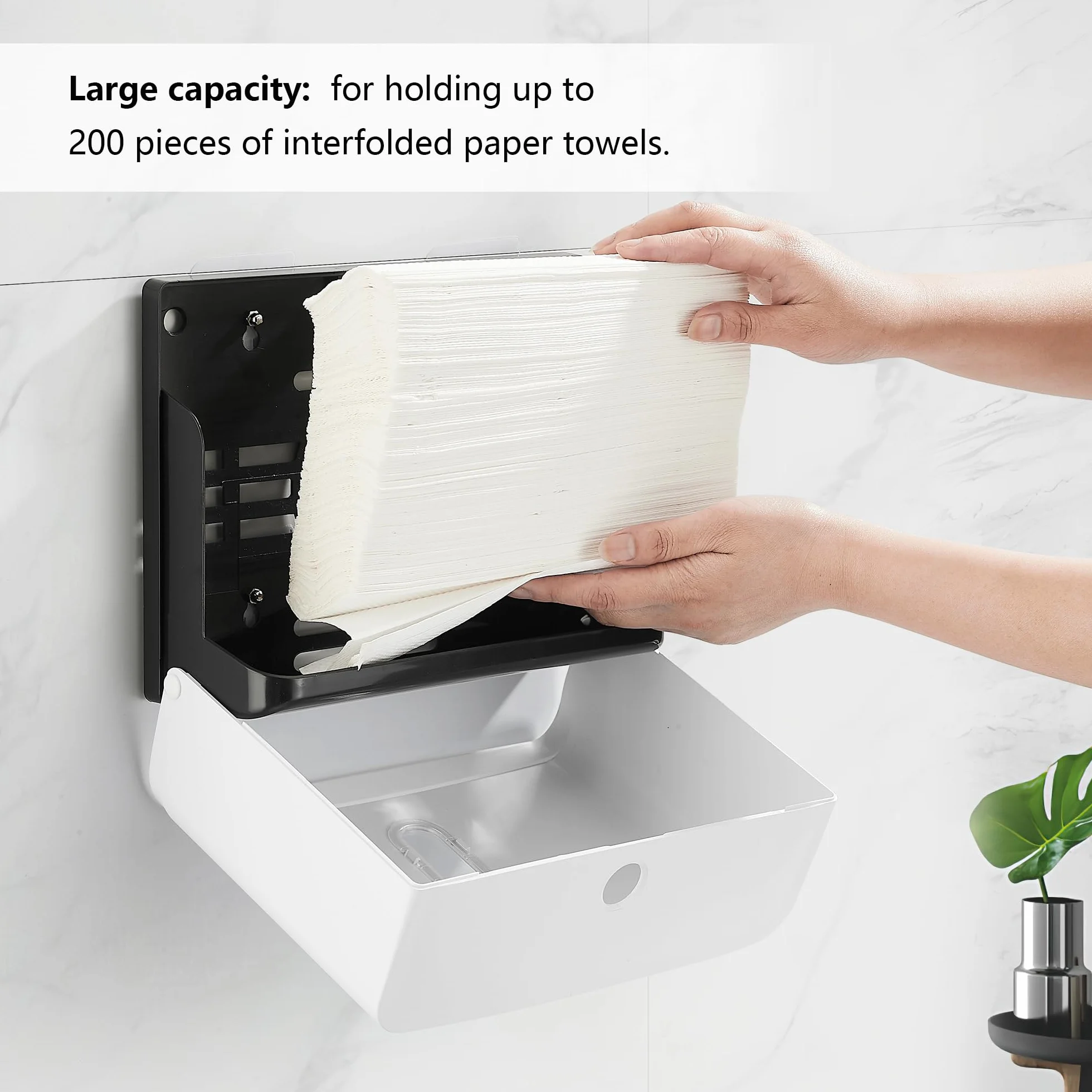 Dispensador de Toallas, Dispensador Papel Secamanos Montado en Pared, Dispensador de Toallas de Mano Plegado Comercial, Admite 200 Toallas -Blanco