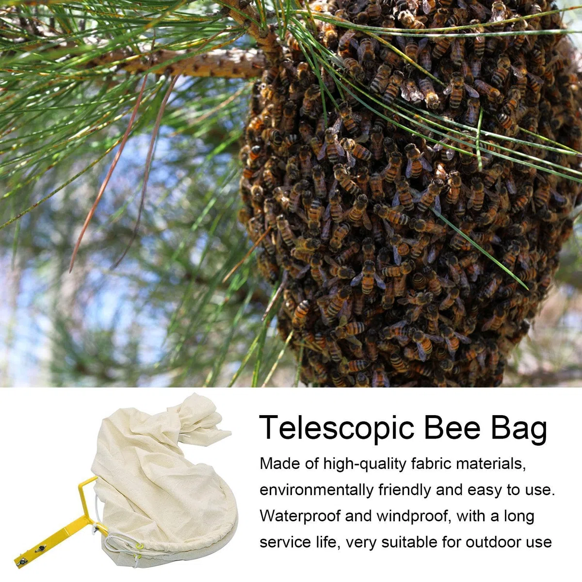 Red para atrapar abejas, bolsa para enjambres para atrapar abejas, bolsa telescó para enjambres con marco de acero, jaula para abejas con base bloqueable, trampa para abejas de lona para playa al