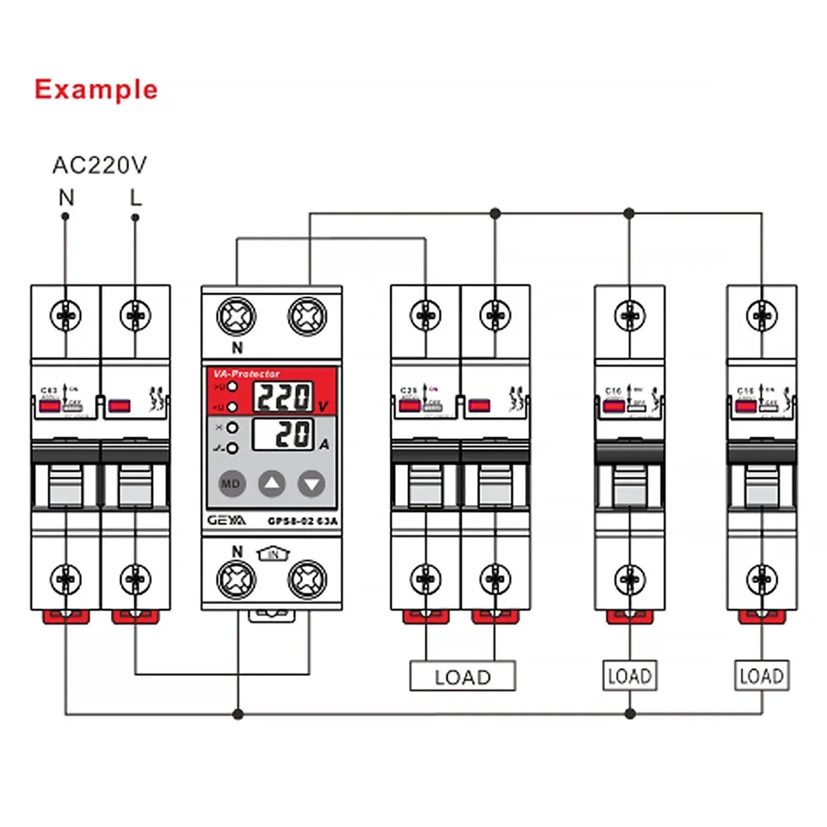 GEYA Dispositivo de protección de corriente/voltaje con función de medición AC220V Consulta Electricidad y energía Pantalla LCD (40A)