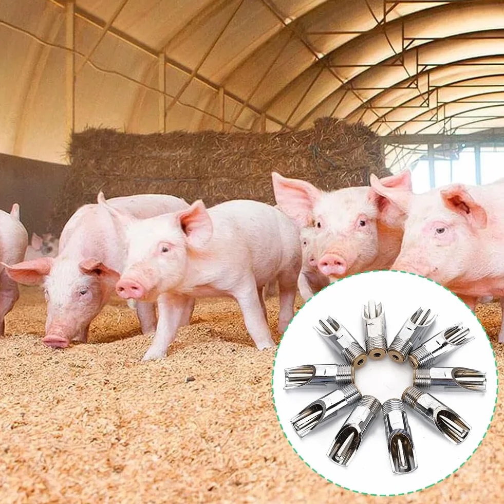 Bebedero Conejo Cerdo, Automáticos Pezones Agua Bebedor Estilo Boca Pig Nipple Waterer Stainless Steel Automatic Piglets Water No Mess Hanging Mount Drinker Sows Drinking Nipples Hog Farm Accessories