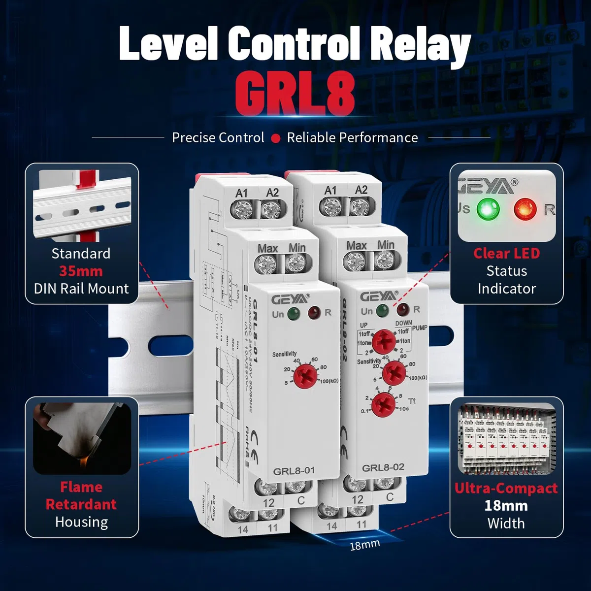 Relé de control de temporizador de líquido Controlador electrónico de nivel de líquido 10A AC / DC24V-240V