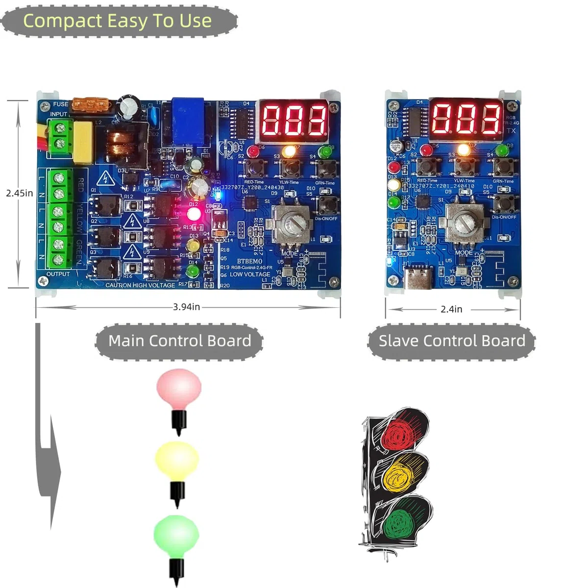 2.4G RF control remoto del controlador de semáforos de tráfico secuenciador con 50+ secuencias 3 canales 85VAC-265VAC Fácil de programar y arreglar la instalación Accesorios completos Visualiza