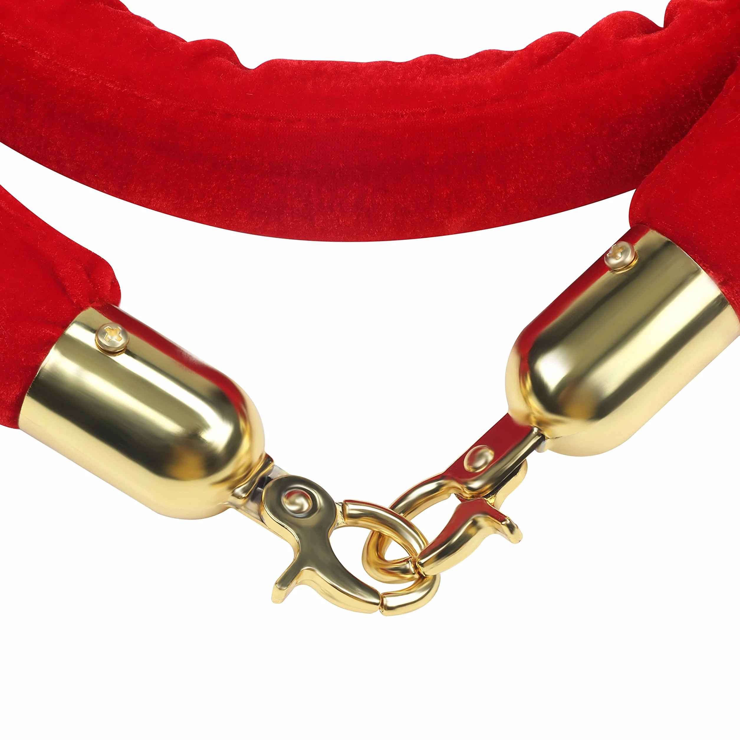 Belle Vous Pack de 2 Cuerda Terciopelo Rojo Barrera Separadora 150 x 3,5 cm – Ganchos Dorados Pulidos para Poste - Cinta Seguridad Separador Filas - Cinta para Delimitar, Control de Multitudes