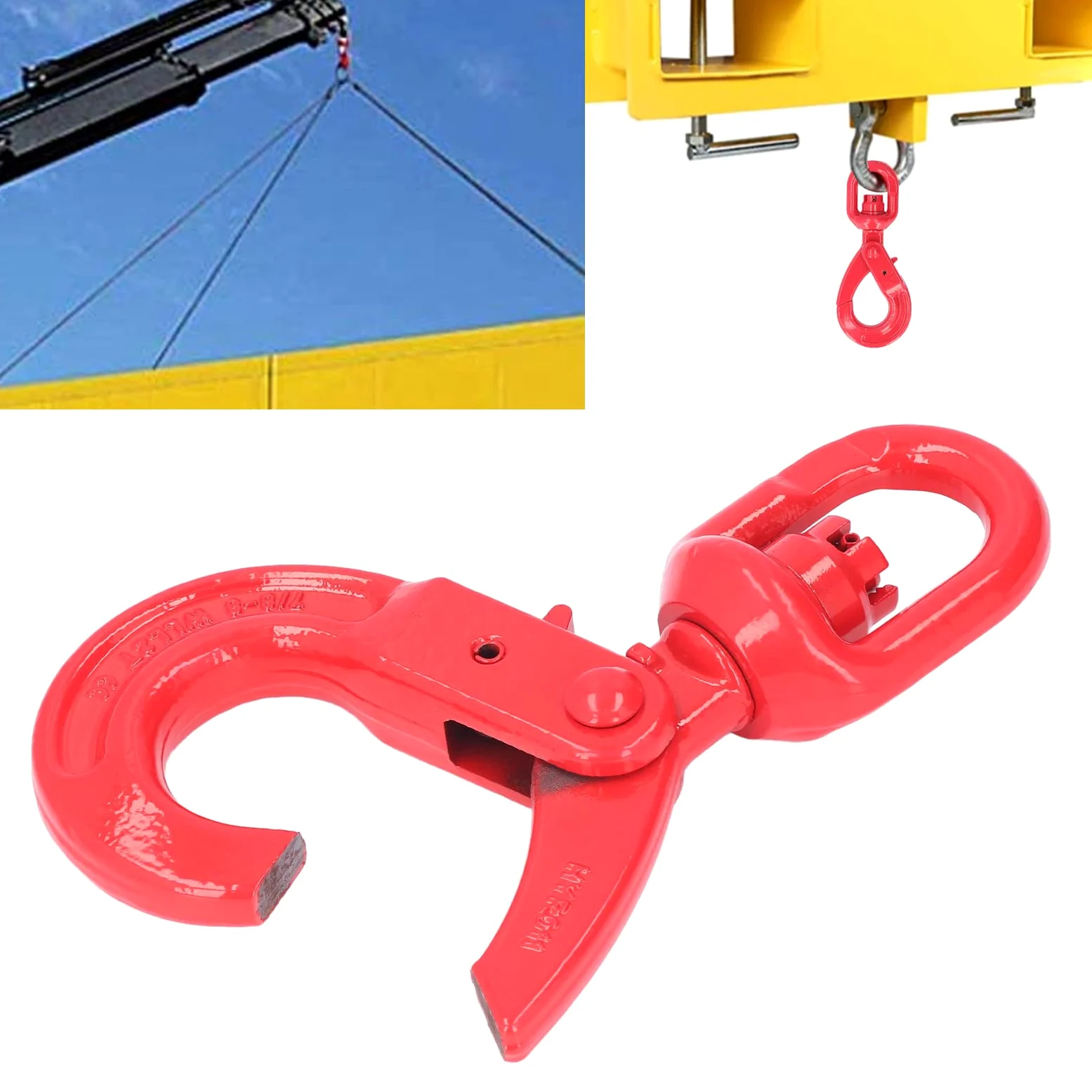 Gancho De Grúa Acero Forjado Autoblocante con Seguridad, Ganchos Giratorios con Tratamiento Anticorrosivo para Industria Automotriz Y construcción Naval (1.12T 18Cm)