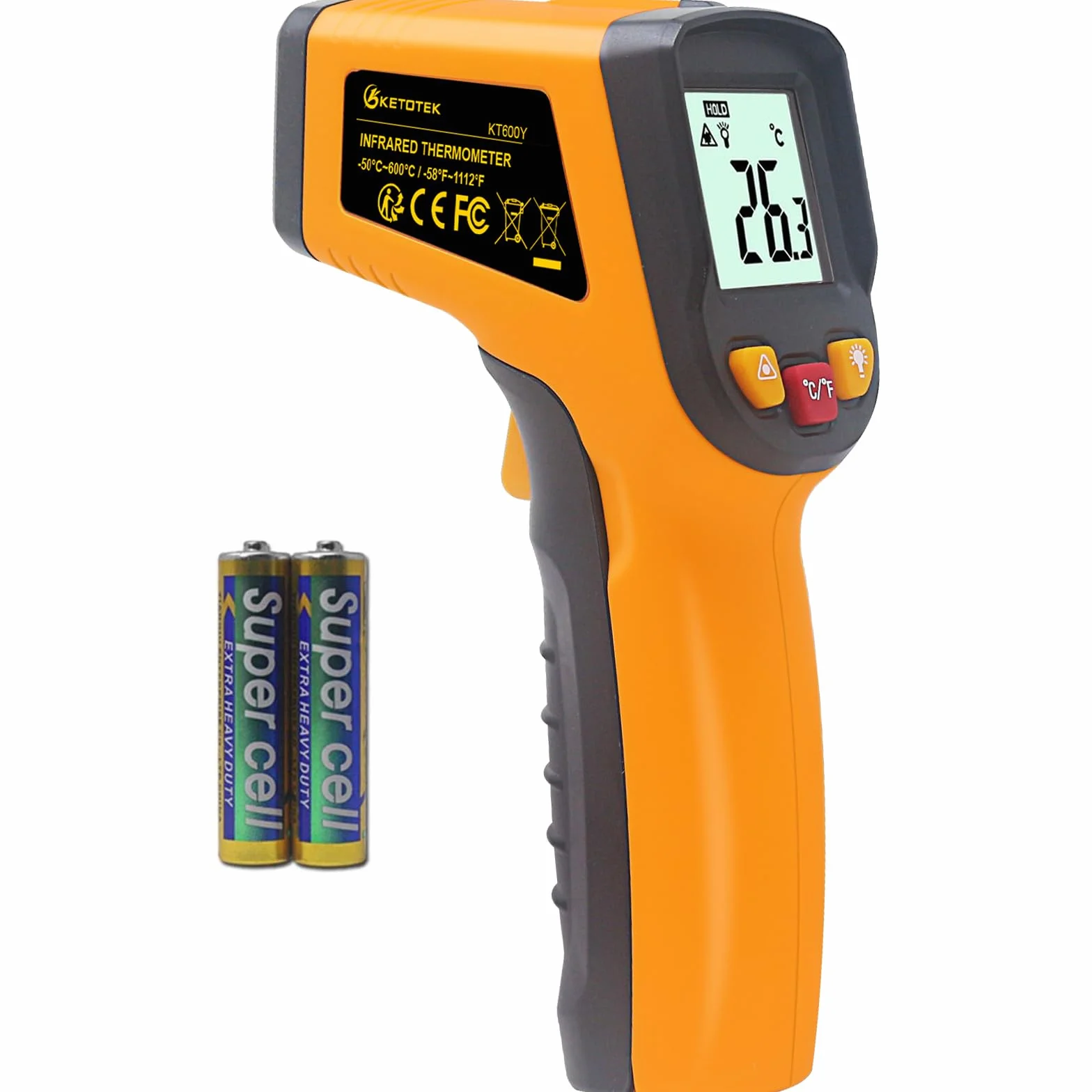 KETOTEK Termómetro Infrarrojo Pistola Temperatura Láser Sin Contacto -50℃~600℃ (-58~1112℉) Digital Termómetro IR para Cocina