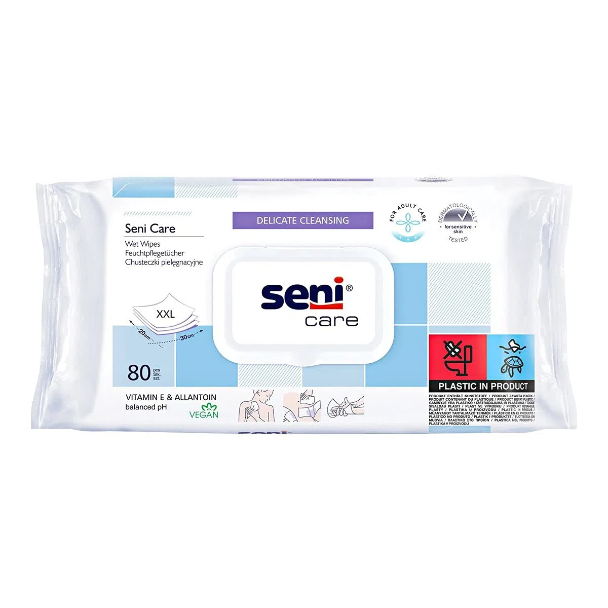 Seni Toallitas Húmedas, intensive Cuidado de cuidado de paños para pieles sensibles, versátil y con Vitamina E para cicatrización
