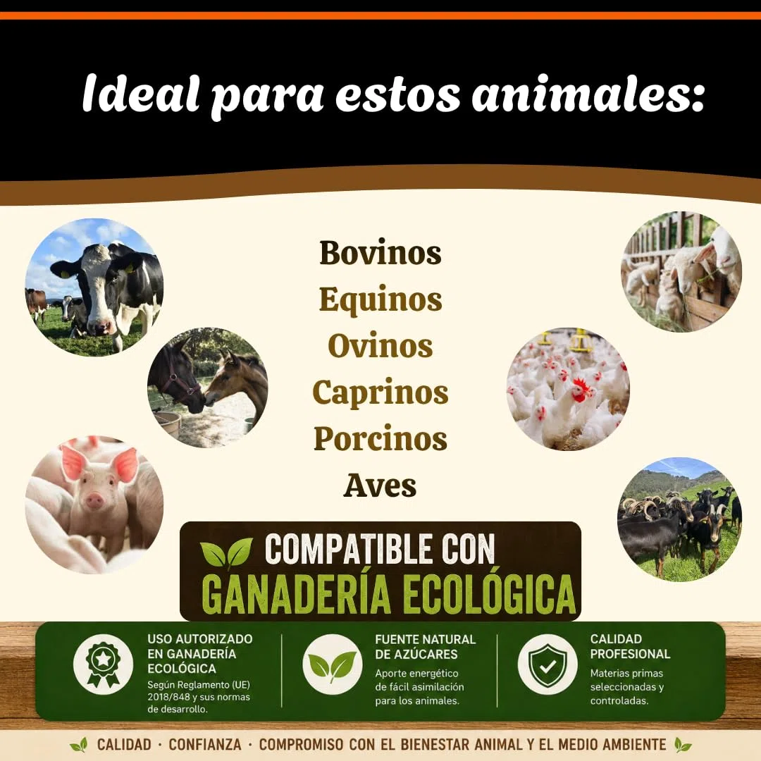 MELAZA POBALLE para Alimentación Animal – Vacas, Cabras, Ovejas y Caballos. Garrafa de 6 kg de MELAZA de Caña de Alta pureza.