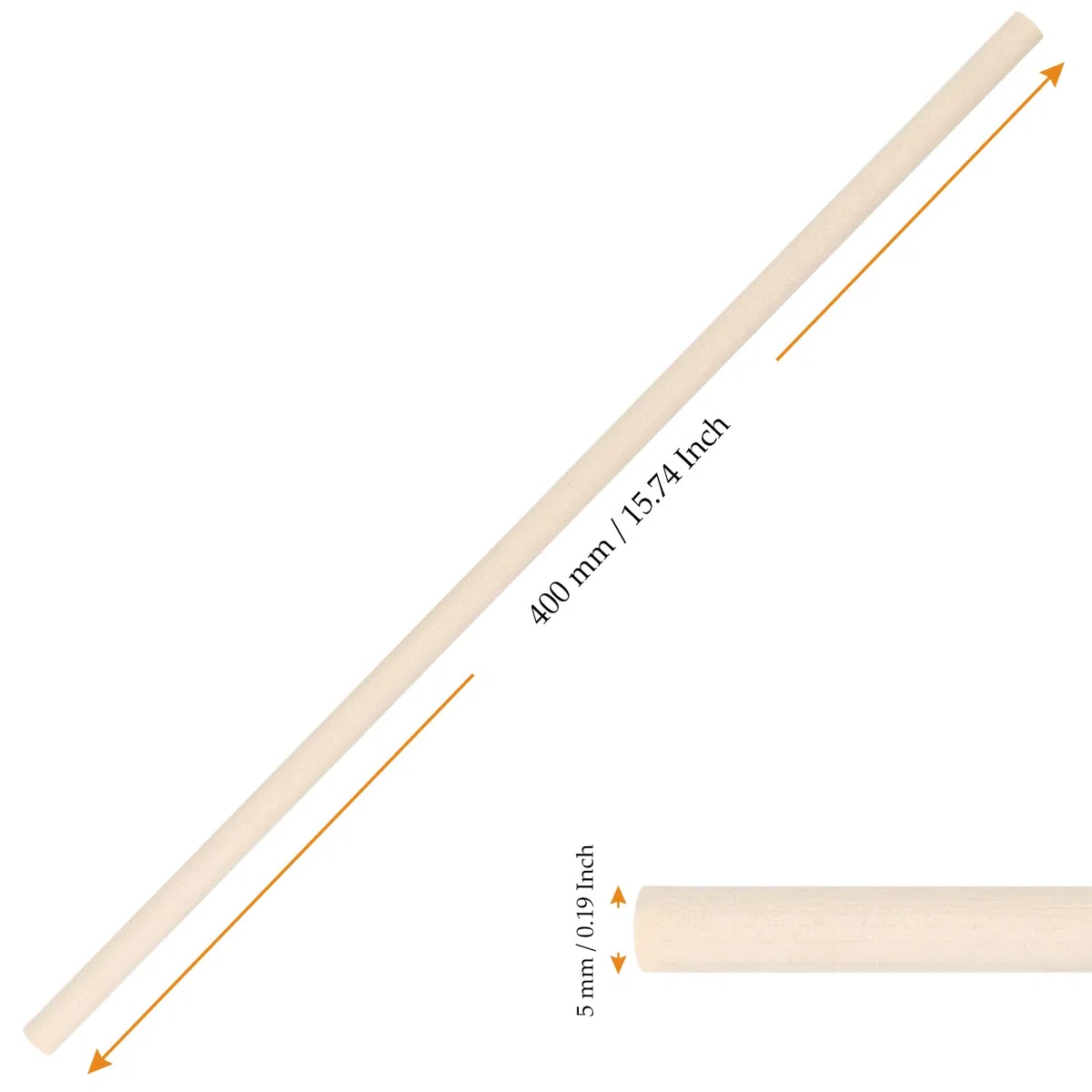 150 Palitos de Madera Redonda de 40 cm x 5 mm para Manualidades, Palos de Madera Redondos Sin Tratar, para Carpintería, Modelismo y Decoración