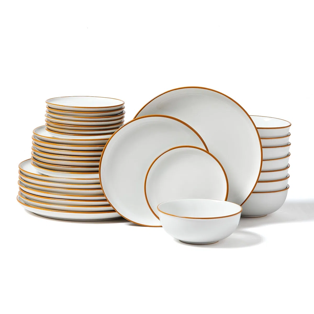VEVOR Vajilla para 8 Personas, Platos y Cuencos Redondos, Cerámica Resistente a Arañazos, Apta para Lavavajillas y Microondas, Ideal para Postres, Ensaladas, Sopas y Pastas, Color Blanco, 32 uds