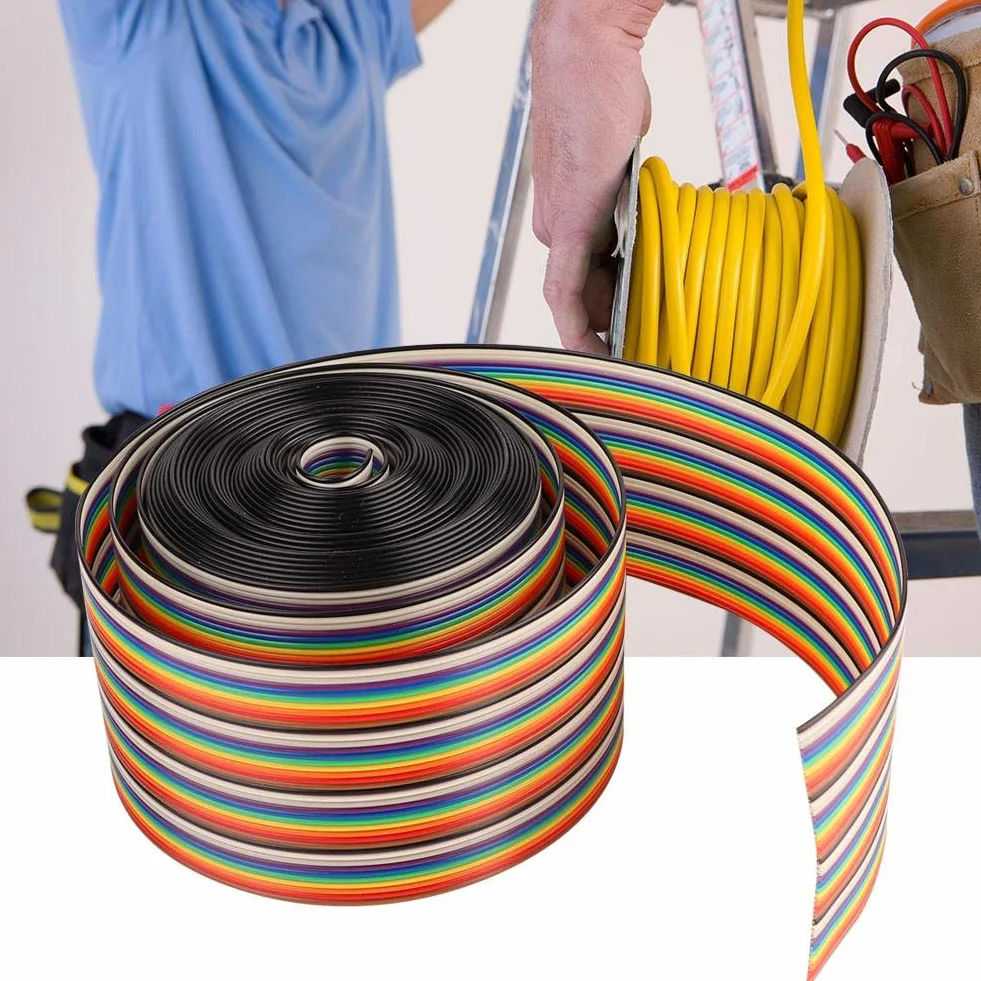 Walfront Cable Cinta Plano Arcoíris 40P 1.27mm Paso 5.08cm Ancho 5m Colorido IDC Doble Hilo Silicona Superfino Rollo Puente