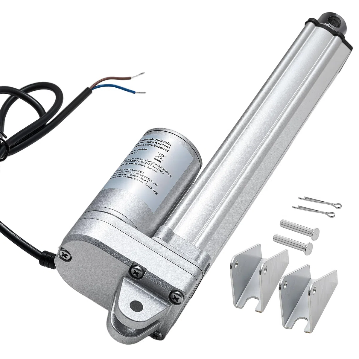 VEVOR Actuador Lineal de 12 V, Motor Lineal Impermeable IP65 de 203,2 mm, 3000 N, 5 mm/s, con Soportes de Montaje para Seguidores Solares, Maquinaria Industrial y Abridores de Puertas, Plata