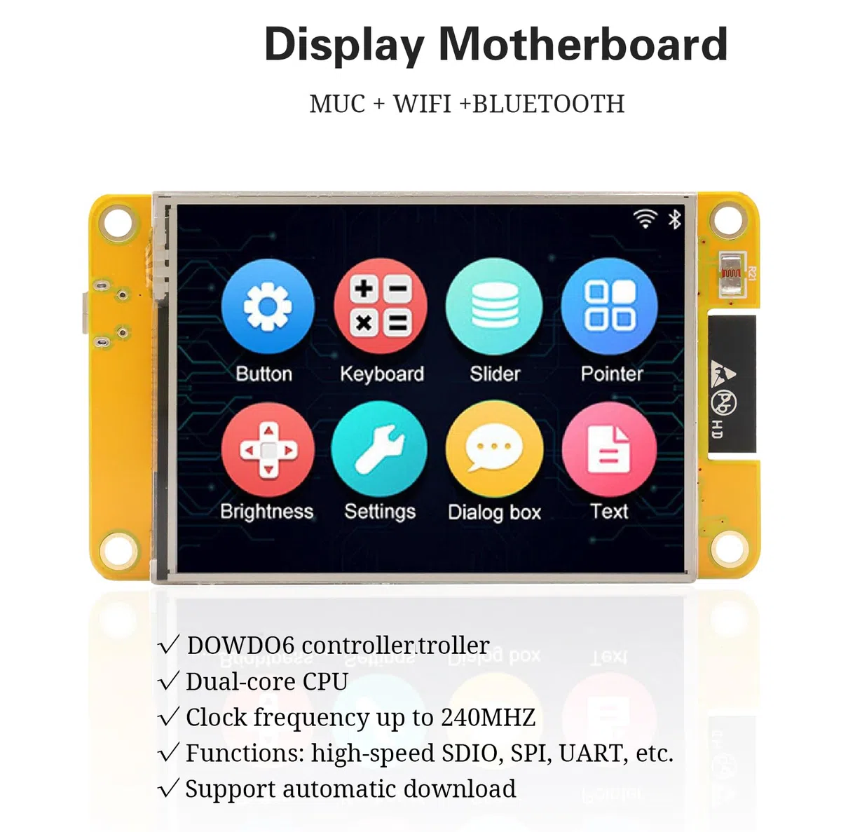 Binghe 2.8" ESP Display, ESP Placa de Desarrollo con WiFi Bluetooth 240 x 320 Pantalla ESP Inteligente Módulo TFT táctil High-Speed IoT Connectivity Compatible con Arduino/LVGL