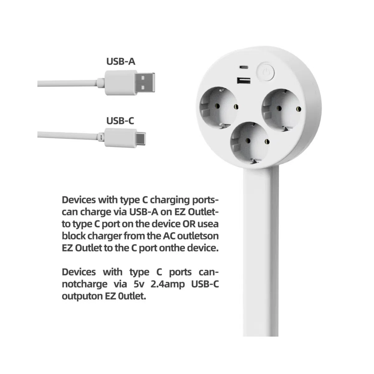Electrical Outlet Expander. Power Socket Extender Access Hard-to-Reach Outlets! and 2 AC Outlets, Extends 22"-34", Rotates 180°. Features USB-A, USB-C, Use Behind Couches, Nightstands, Desks