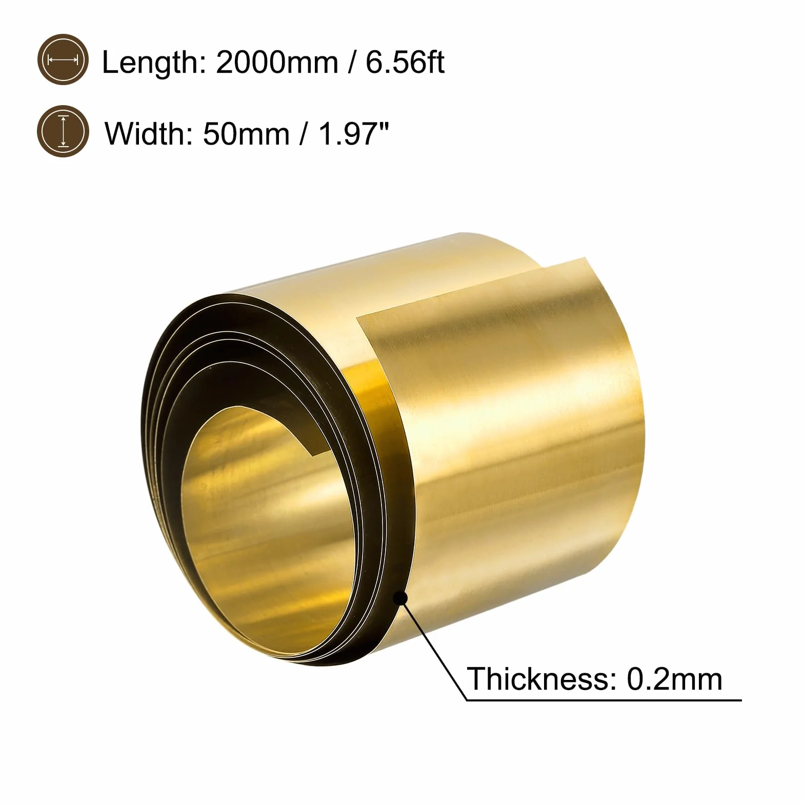 QUARKZMAN Latón Hoja Rollo, 2000mm x 50mm x 0.2mm Latón Lámina Rollo Latón Tira para Manualidades, Eléctricas Reparaciones, Tierra Puesta