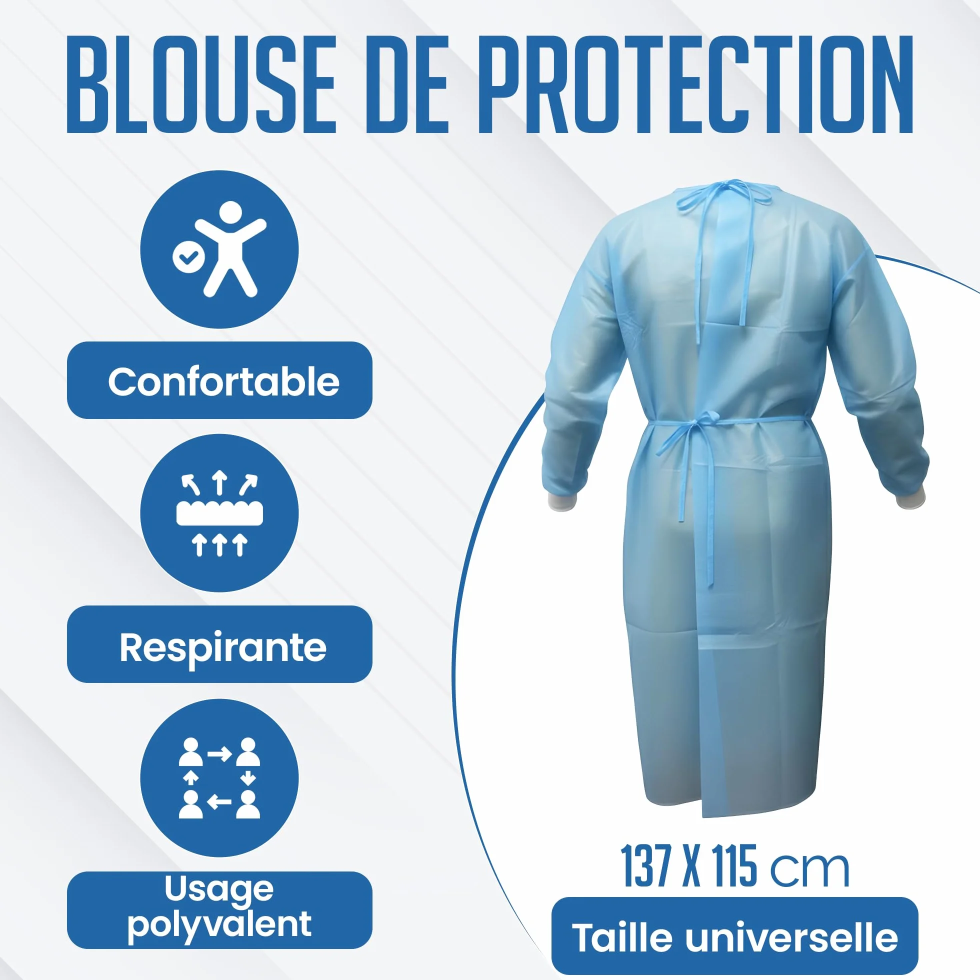 Bornova Sobrebata médica desechable - Bata de aislamiento para pacientes hospitales - PP Tamaño universal - Calidad profesional Cómodo - AZUL CIELO (35 gsm /10 PCS)