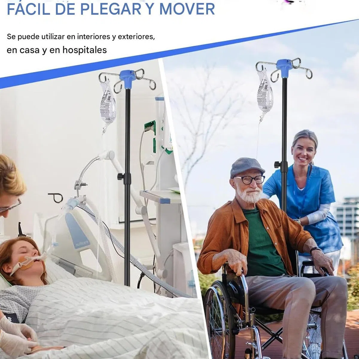 Soporte para Suero,Soporte Intravenoso para Hospital con Gancho para Botella - Equipo Plegable con Ruedas para Clínicas Asistencia Domiciliaria Uso Diario Interior Y Exterior