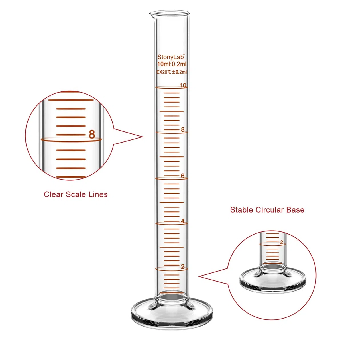 stonylab Cilindro de Medición Graduado, 10 ml / 50 ml / 100 ml Juego de Cilindros Graduados de Vidrio de Borosilicato de Paredes Gruesas Cristalería de Laboratorio