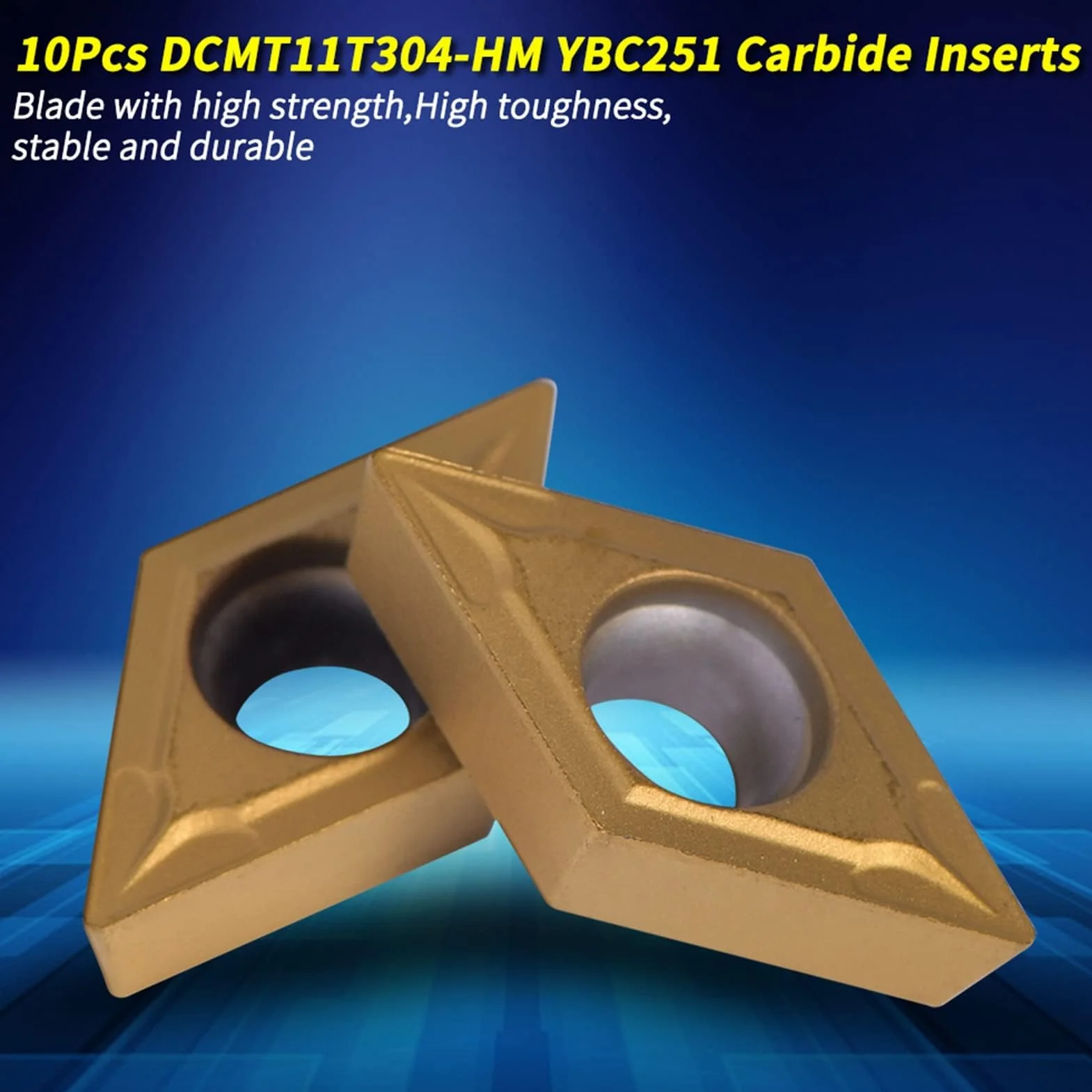 Insertos de Puntas de Carburo CNC 10 Uds. Cortador de Cuchillas DCMT11T304-HM YBC251 Soporte de Herramientas de Torneado de Madera Inserto de Repuesto con Caja
