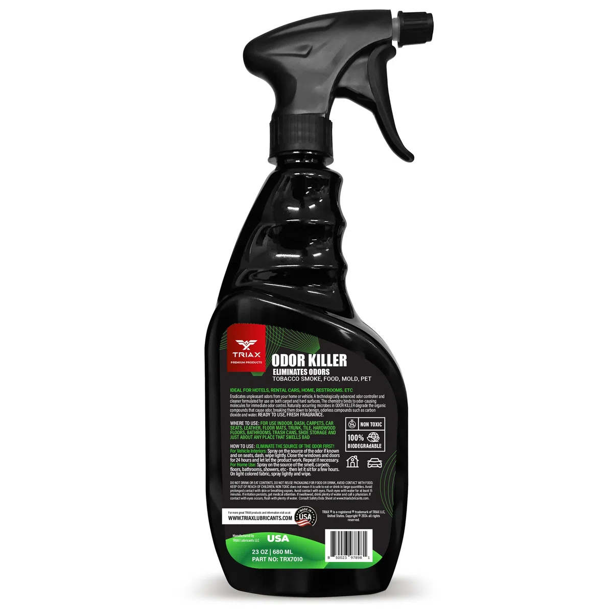 TRIAX Eliminador de olores avanzado, a base de enzimas, aroma fresco, no tóxico y 100% biodegradable, uso multisuperficie para alfombras, telas, superficies duras y más