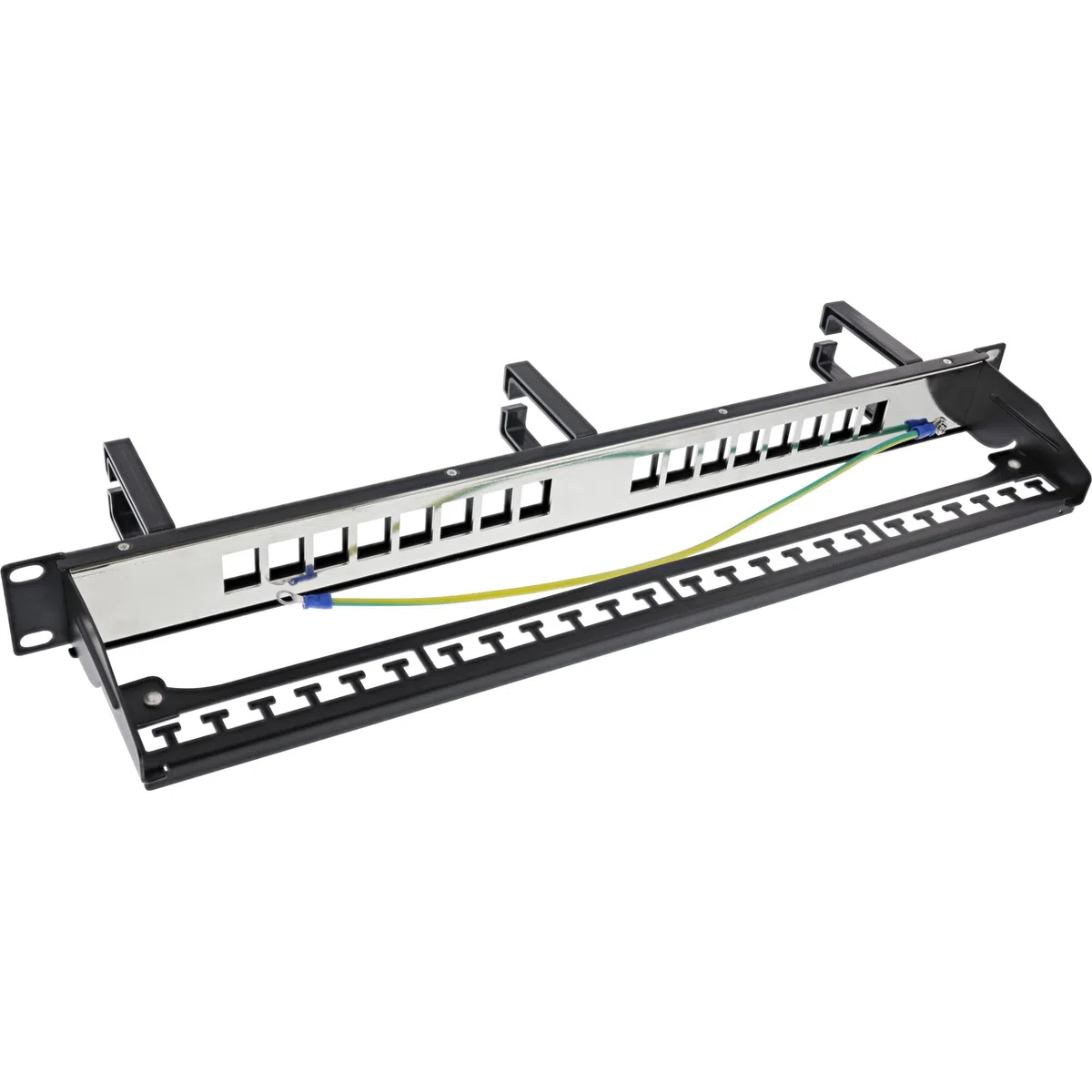 InLine® Patchfeld 76822B Keystone - Panel de Conexiones (16 Compartimentos, 19", 1U, con 3 planchas para Cables, Panel vacío para Redes y Multimedia, Montaje en Rack), Color Negro