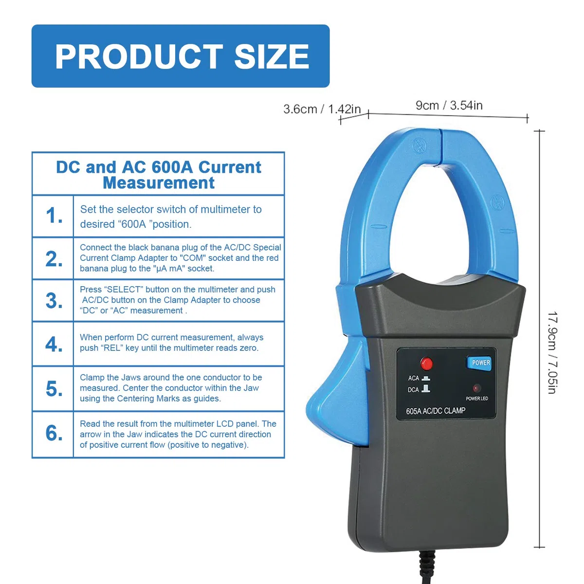 BTMETER BT-605A AC/DC 600A Pinza amperimétrica Amplificador Adaptador para trabajar con multímetro digital