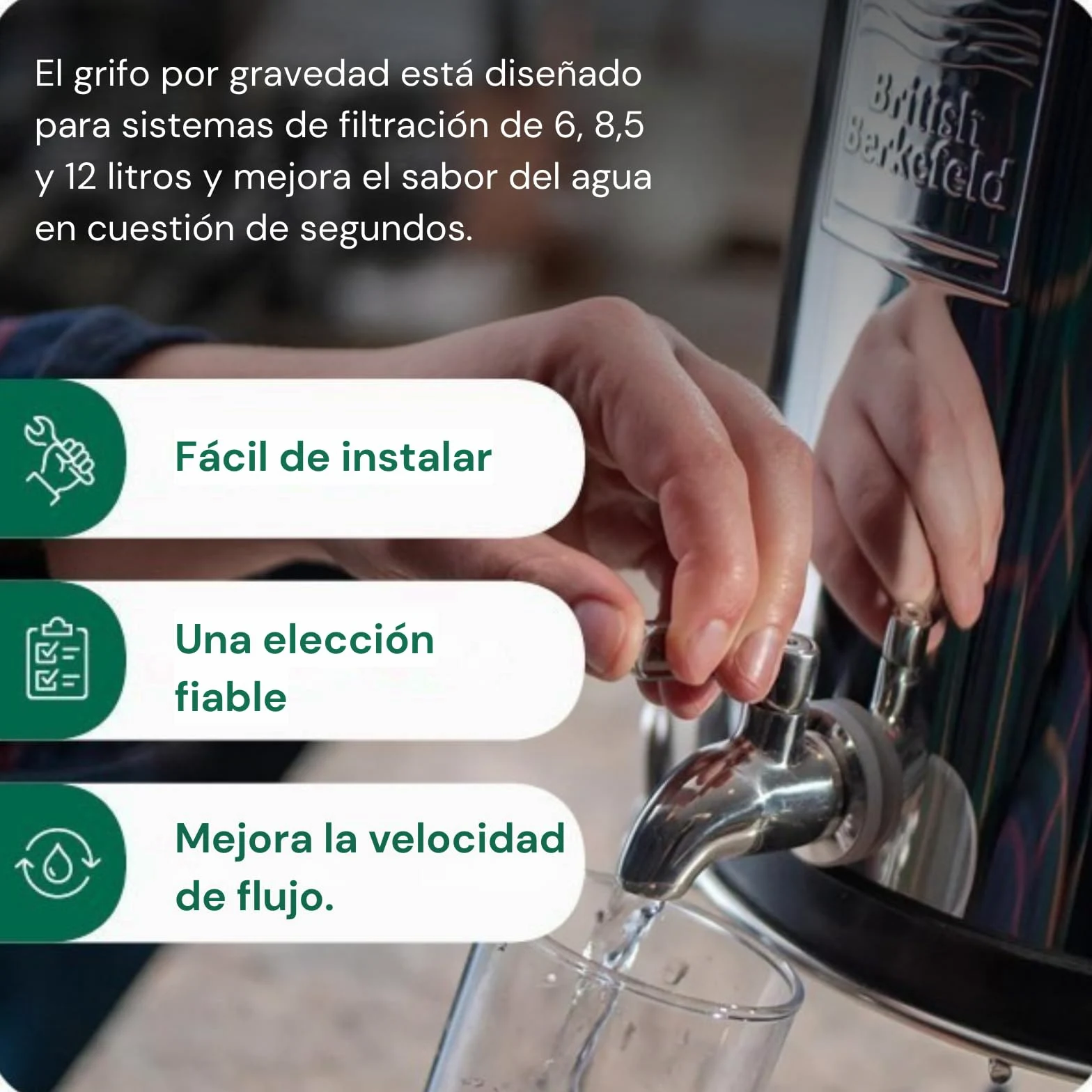 British Berkefeld Grifo De Gravedad De Acero Inoxidable | Se adapta a bidones de gravedad de 6, 8,5 y 12 l | Mejora el flujo y el control | Diseño a prueba de fugas