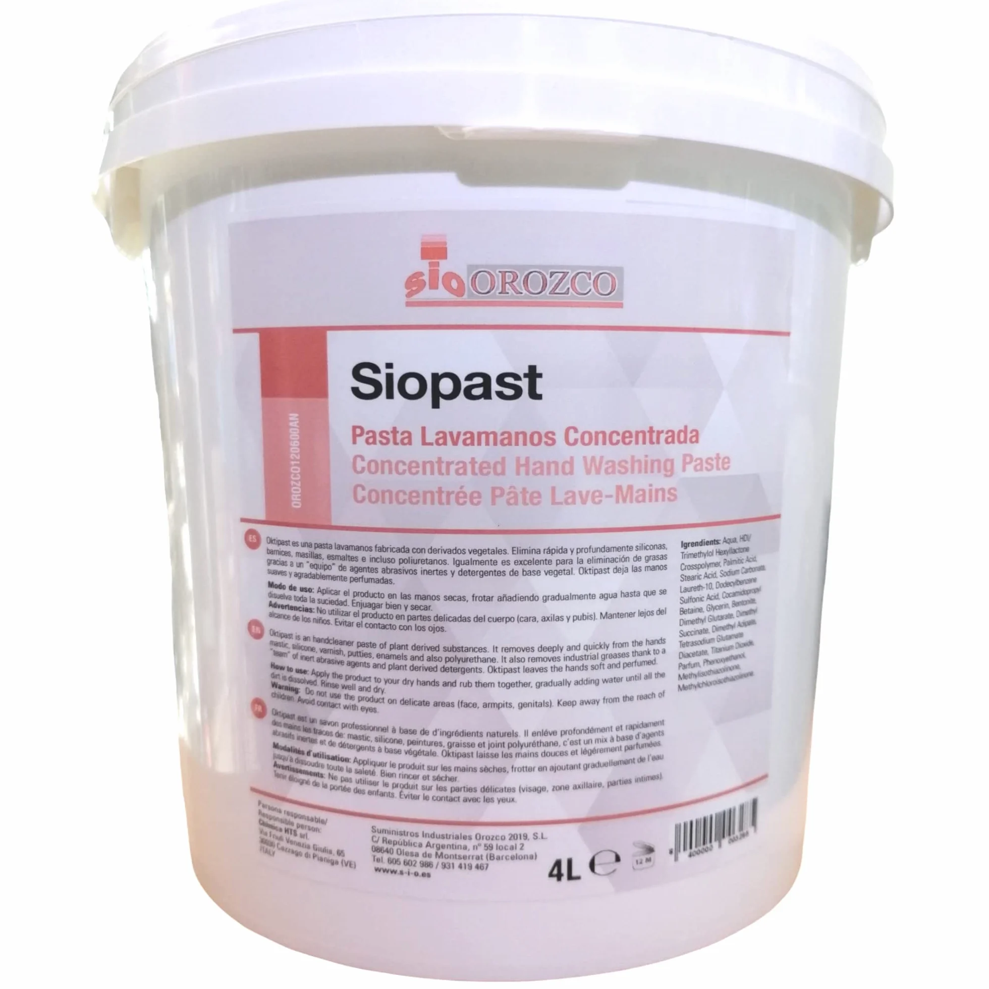 SIO Pasta Lavamanos Mecánico 4 kg – Limpiador de Manos Profesional Taller sin Disolventes – Elimina Grasa, Aceite y Suciedad Difícil – Gel Lavamanos Industrial para Mecánicos y Automoción