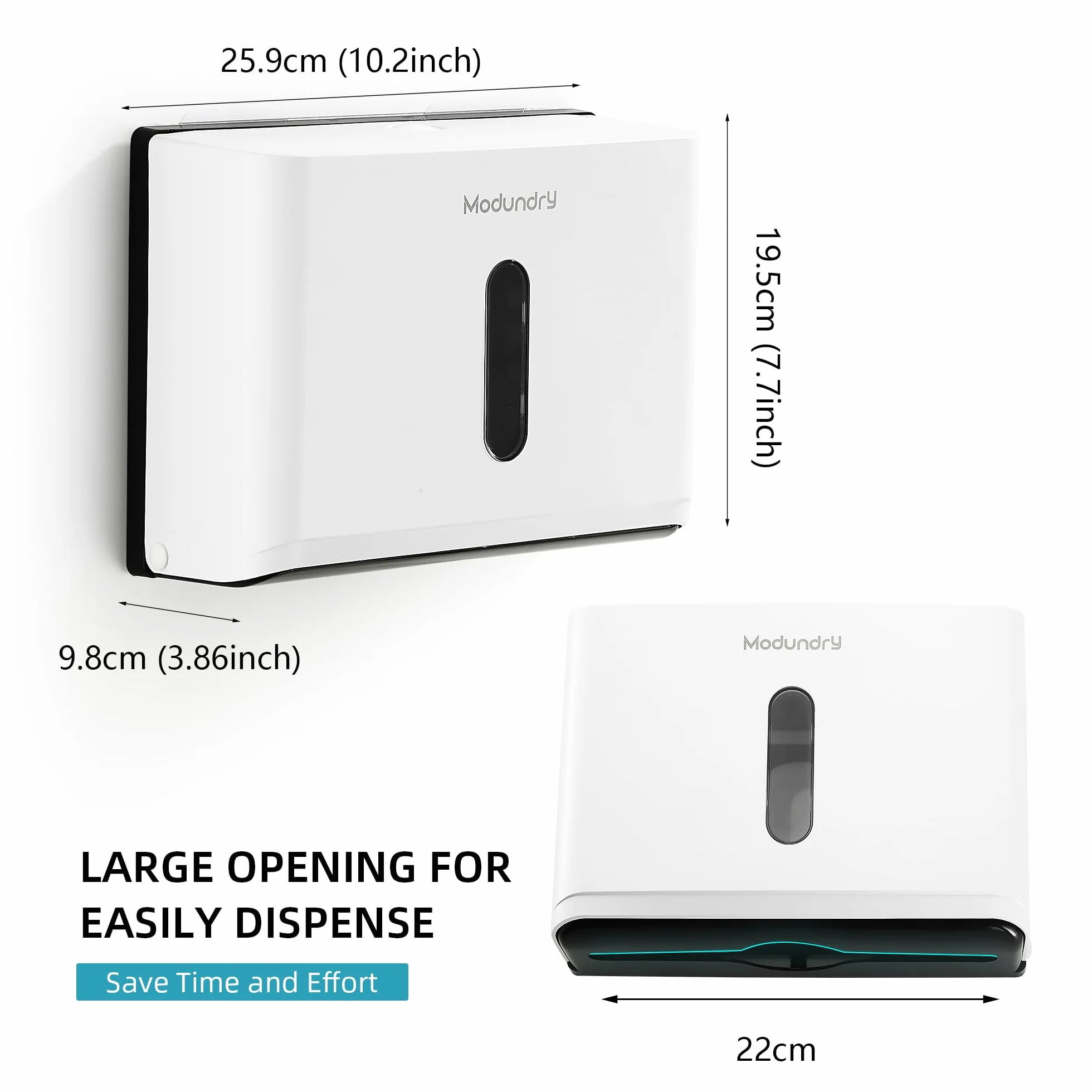 Dispensador de Toallas, Dispensador Papel Secamanos Montado en Pared, Dispensador de Toallas de Mano Plegado Comercial, Admite 200 Toallas -Blanco