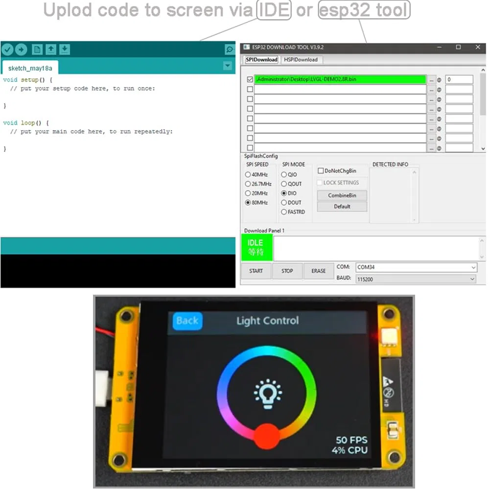 DIYmalls 3.2 Pulgadas ESP32 IPS Pantalla ESP32-2432S032C-I TFT LCD Módulo ST7789 táctil capacitiva 240x320 ESP-32 Placa de Desarrollo para Arduino