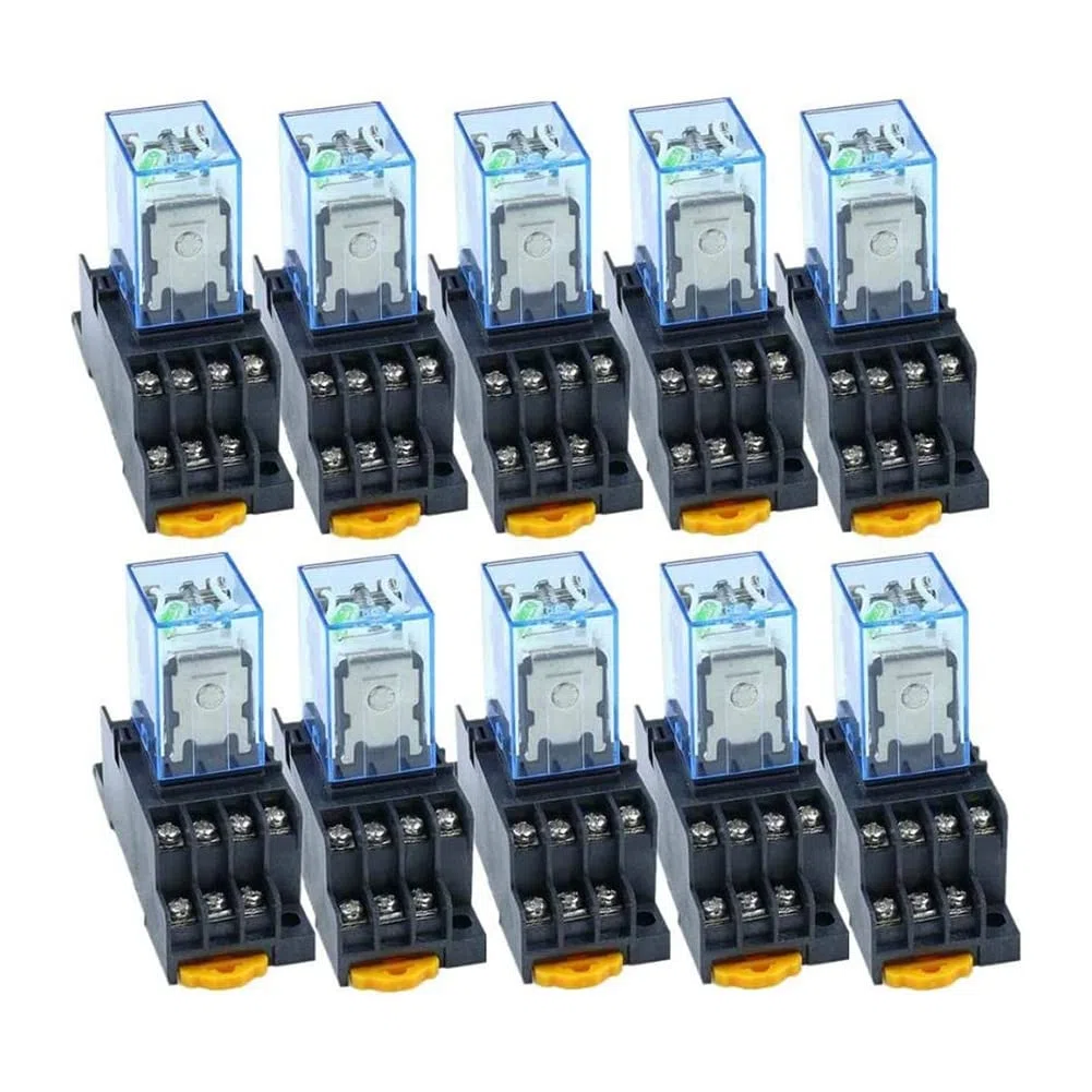 10Pc MY4NJ 14PIN 4DPDT Mini Relé ElectromagnéTico ElectróNico 5A Bobina con Base de Enchufe PYF14A AC 220V