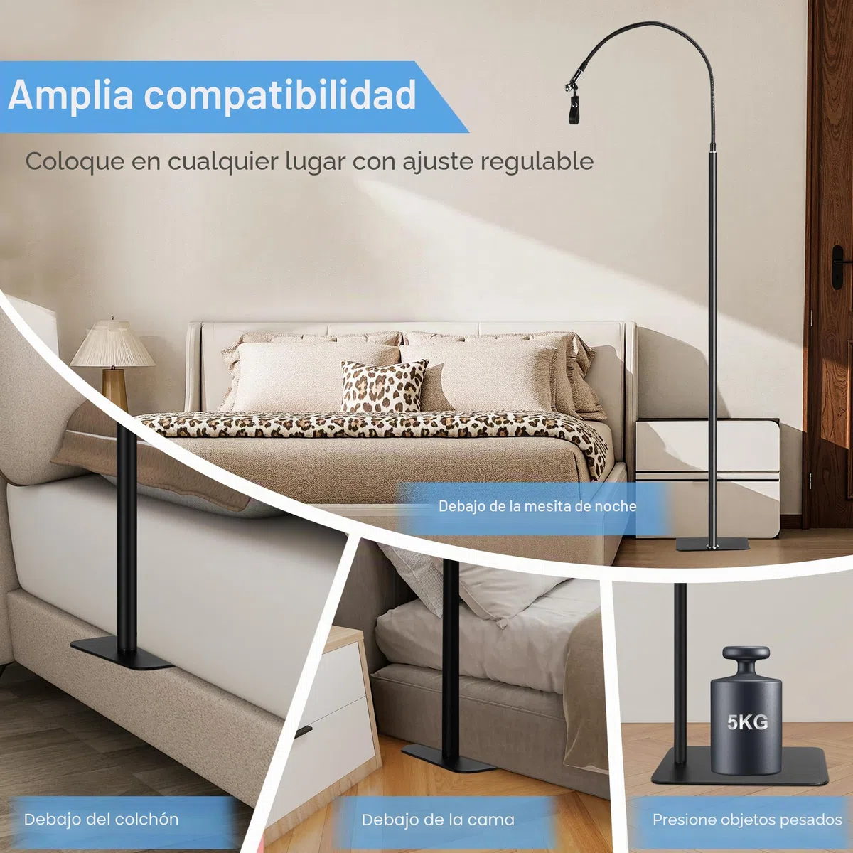 Porta Manguera CPAP Soporte Colgante Totalmente Ajustable para Cama; Mantén tu Manguera CPAP Segura y Sin Enredos Montaje Versátil Bajo el Colchón o en Suelo con Brazo Giratorio