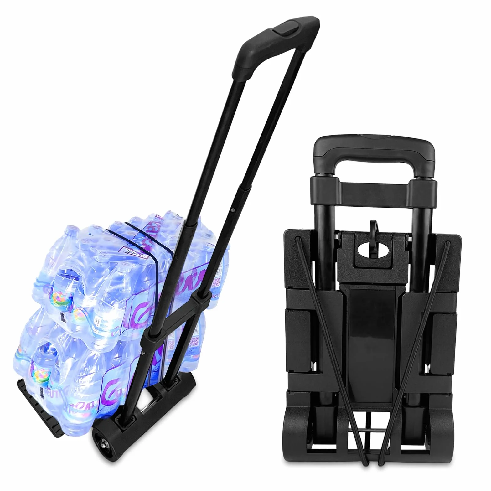 Carretilla Plegable de Aluminio, Carro de Carga con Asa Telescópica, Soporta hasta 65kg, Mango Telescópico Largo 95.5 cm, Dimensiones de la Plataforma 35 * 36 cm para Transporte Mercancías