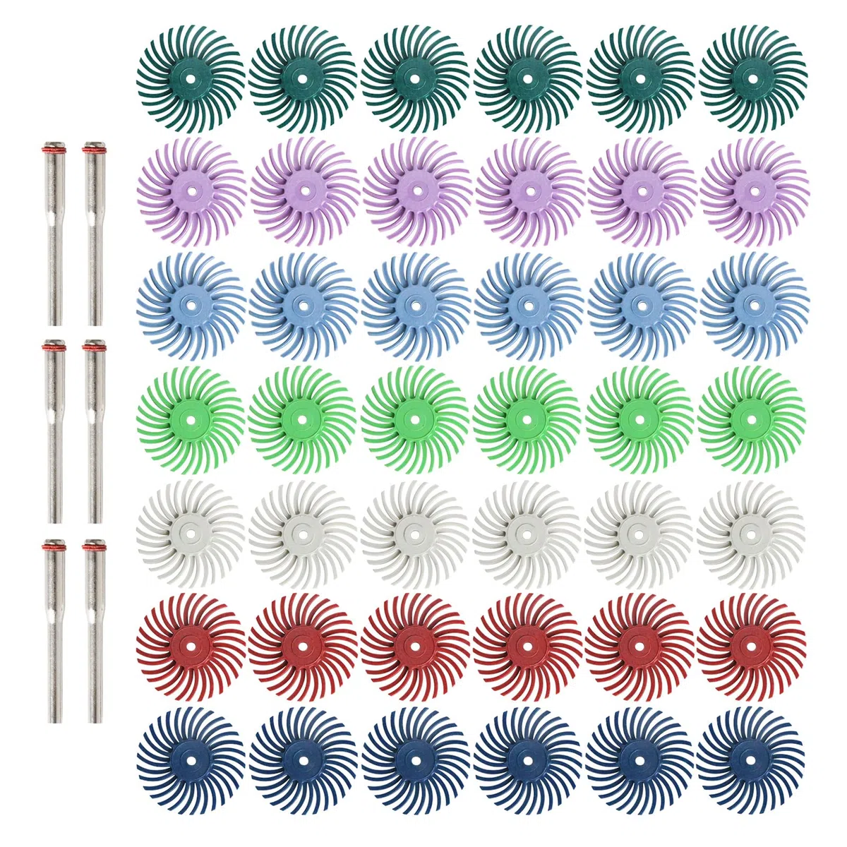 Juego de 50 discos de cerdas radiales de 2,5 cm con vástago de 3 mm para herramientas giratorias Dremel para joyas, madera, metal, pulido, rueda de cerdas de grano