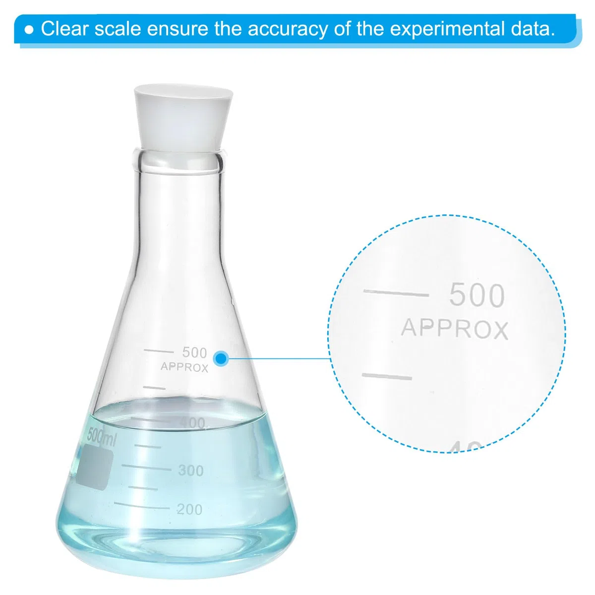PATIKIL Matraz Erlenmeyer, 500ml 16.9oz Boca Estrecha Matraces Graduados Con Tapón De Silicona Matraces De Vidrio Borosilicato Con Graduación Impresa Para Experimentos Química Ciencia