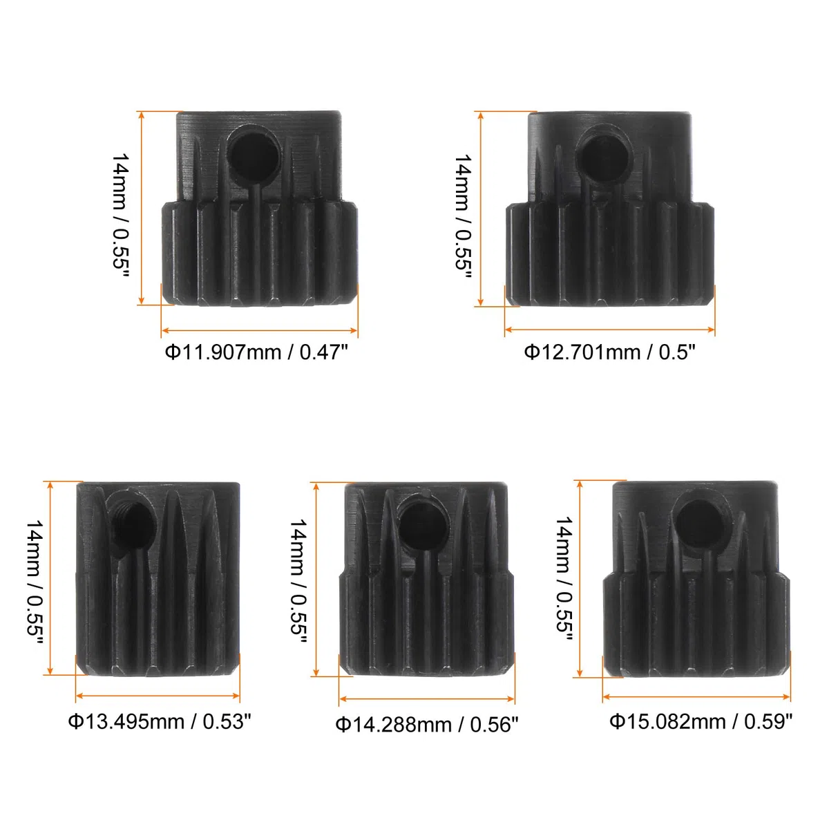 sourcing map Piñón Endurecido 32P, Engranajes de Motor Kit 5Pzs 13T 14T 15T 16T 17T para Eje de Motor RC de 5mm, Engranajes de 32 Pasos 0,8 Paso Métrico para Coche RC, con Llave Hexagonal