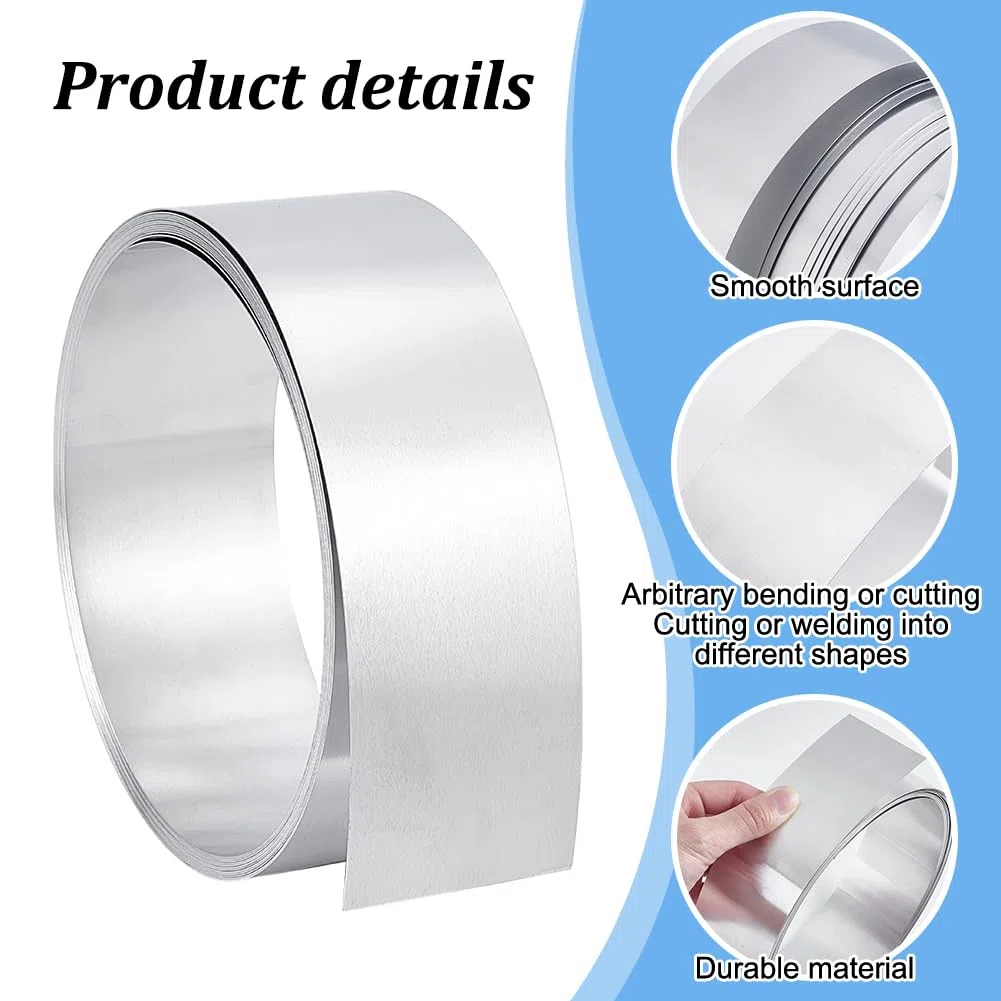 PH PandaHall Rollo de chapa de aluminio de 500 x 5 cm, lámina de chapa de metal, 0,4 mm, tiras metálicas en rollo para la elaboración de metales, soldadura, restauración de muebles, artesanía