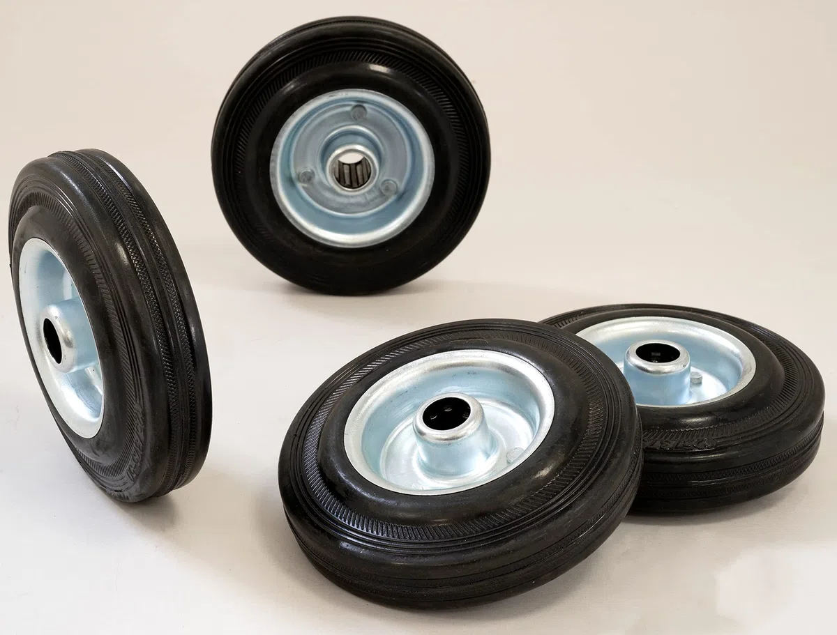 AERZETIX - C58897 - Juego de 2 ruedas de carrito carro Ø125mm con rodamiento de agujas - capacidad de carga 100 kg - color de la rueda: negro en caucho - llanta de acero