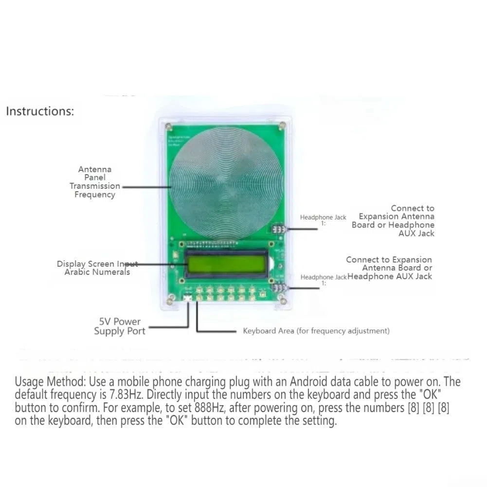 Generador de ondas Schumann con frecuencia ajustable de 0,1 Hz a 99999 Hz, pantalla digital y antena extendida para pruebas de resonancia precisas en laboratorio o campo de investigación, diseño
