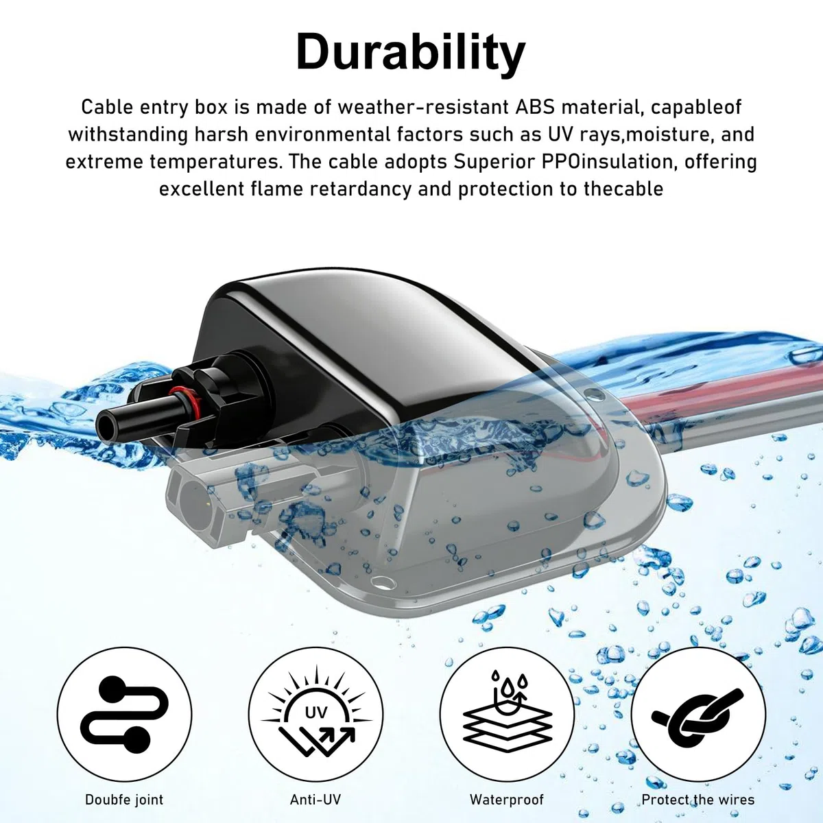 Pasacables solares para techo, impermeable, con cable solar de 3 m, 10 AWG, doble entrada de cable para instalación solar, autocaravana, barco