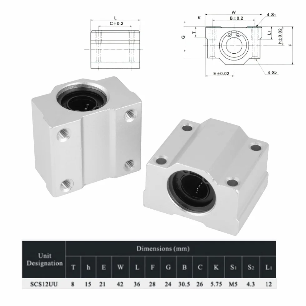 Bloque deslizante de rodamiento lineal, 4pcs/set SCS12UU Bloque deslizante de rodamiento de bolas de movimiento lineal de aluminio Diámetro interno 12 mm Ampliamente utilizado en herramientas eléctric