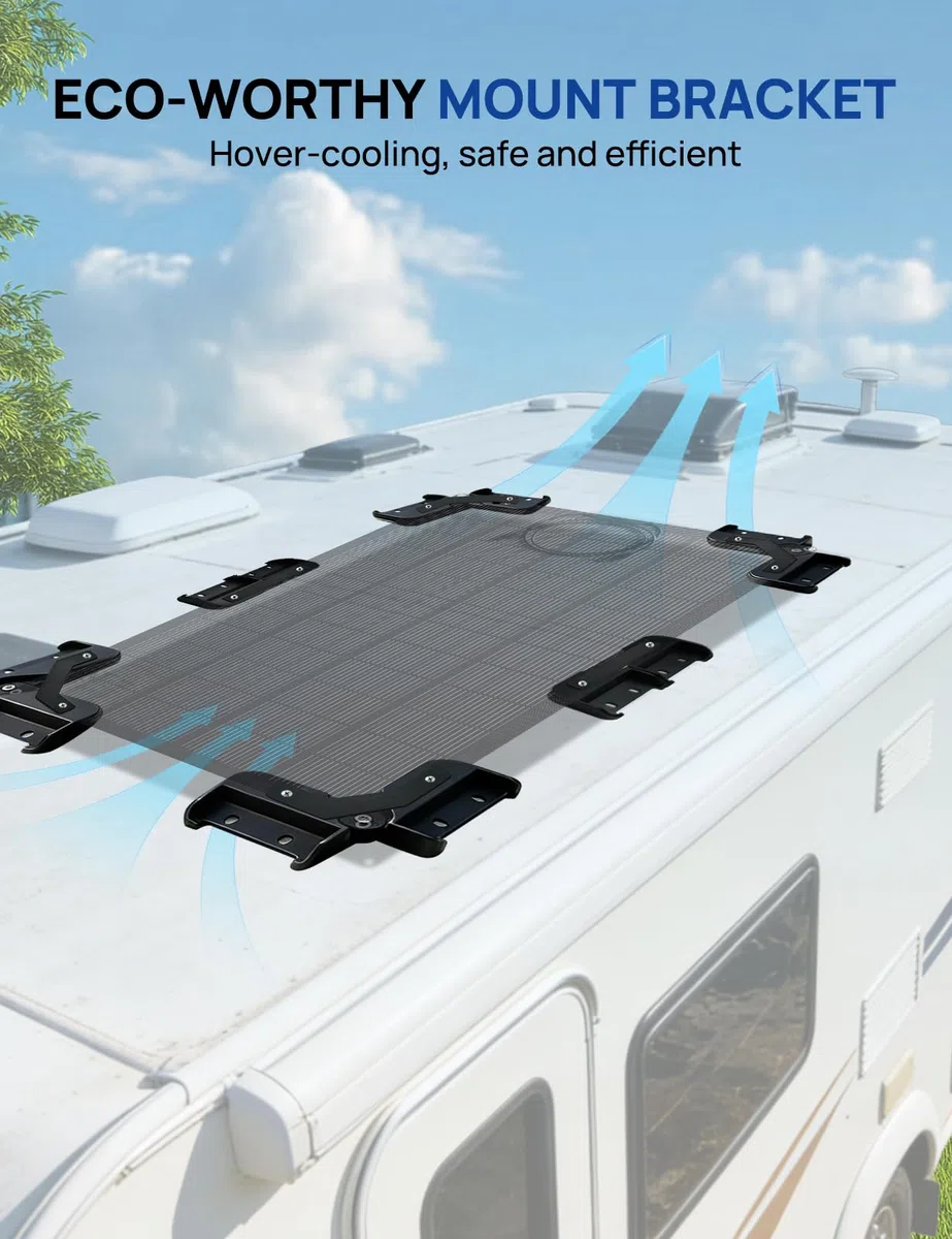 ECO-WORTHY Soporte Panel Solar con Refrigeración Suspendida (instalación rápida) Compatible con Placa Solar Fexible & Panel Solar 200W Adecuado para autocaravanas, tejados y barcos