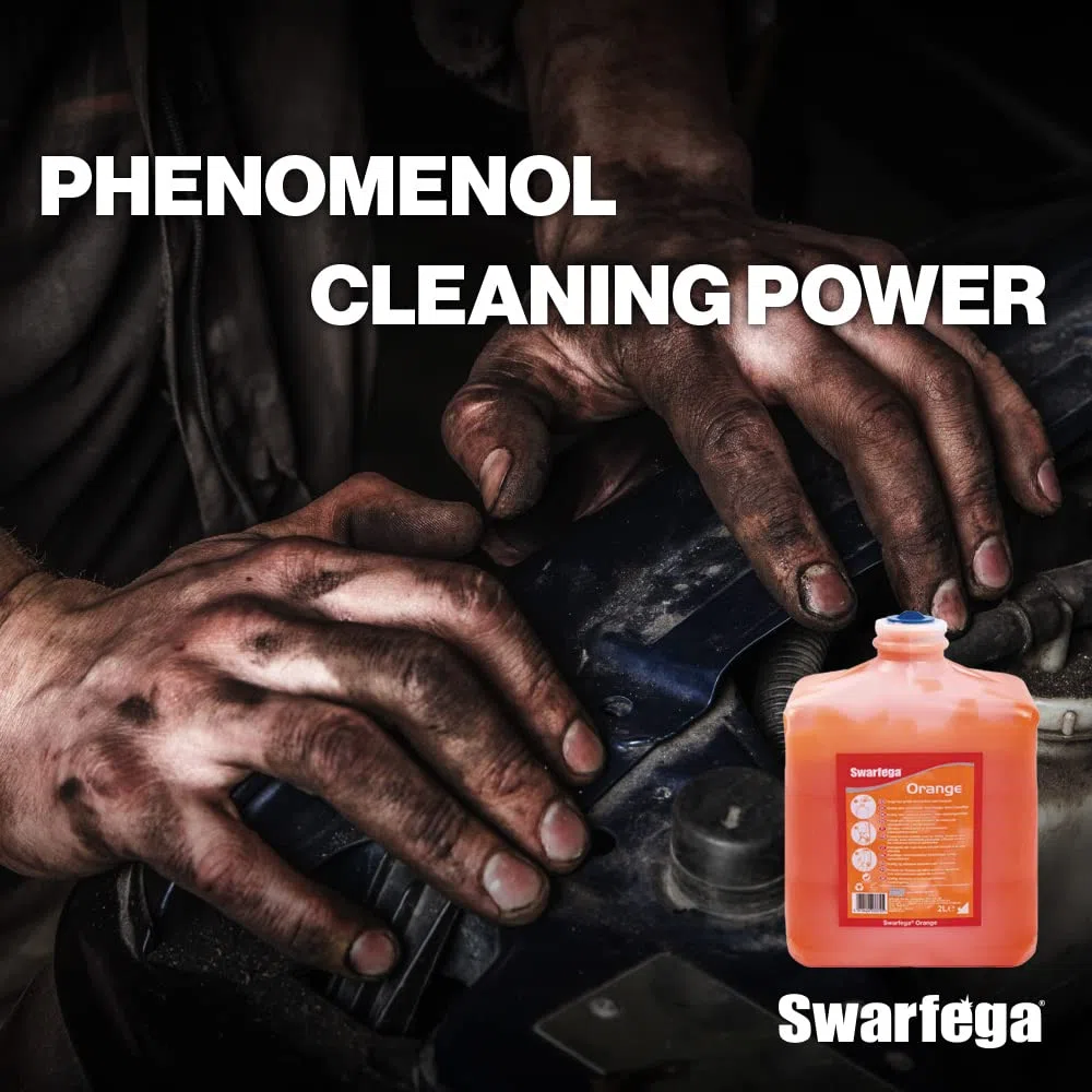 Swarfega - Jabón de manos naranja, limpiador de manos resistente sin disolventes con exfoliante natural e hidratantes, suave para la piel, cartucho de 2 litros
