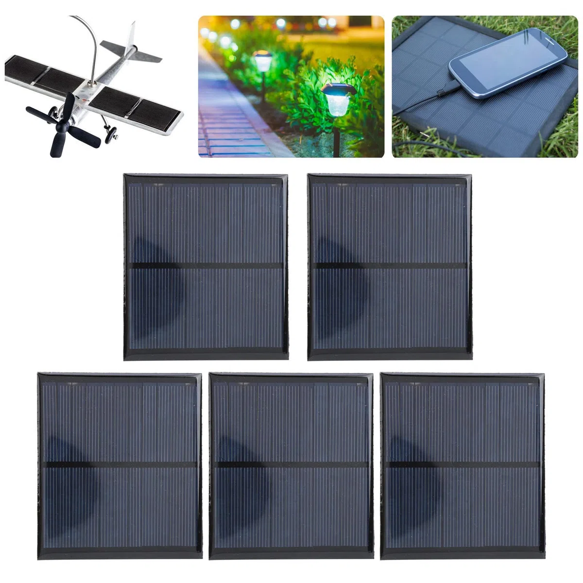 5Pcs Mini Panel Solar 90 * 80mm, DC5.5V 160mA Panel Solar Epoxi Módulo de Tablero de Energía Solar con 30cm Cable Rojo y Negro