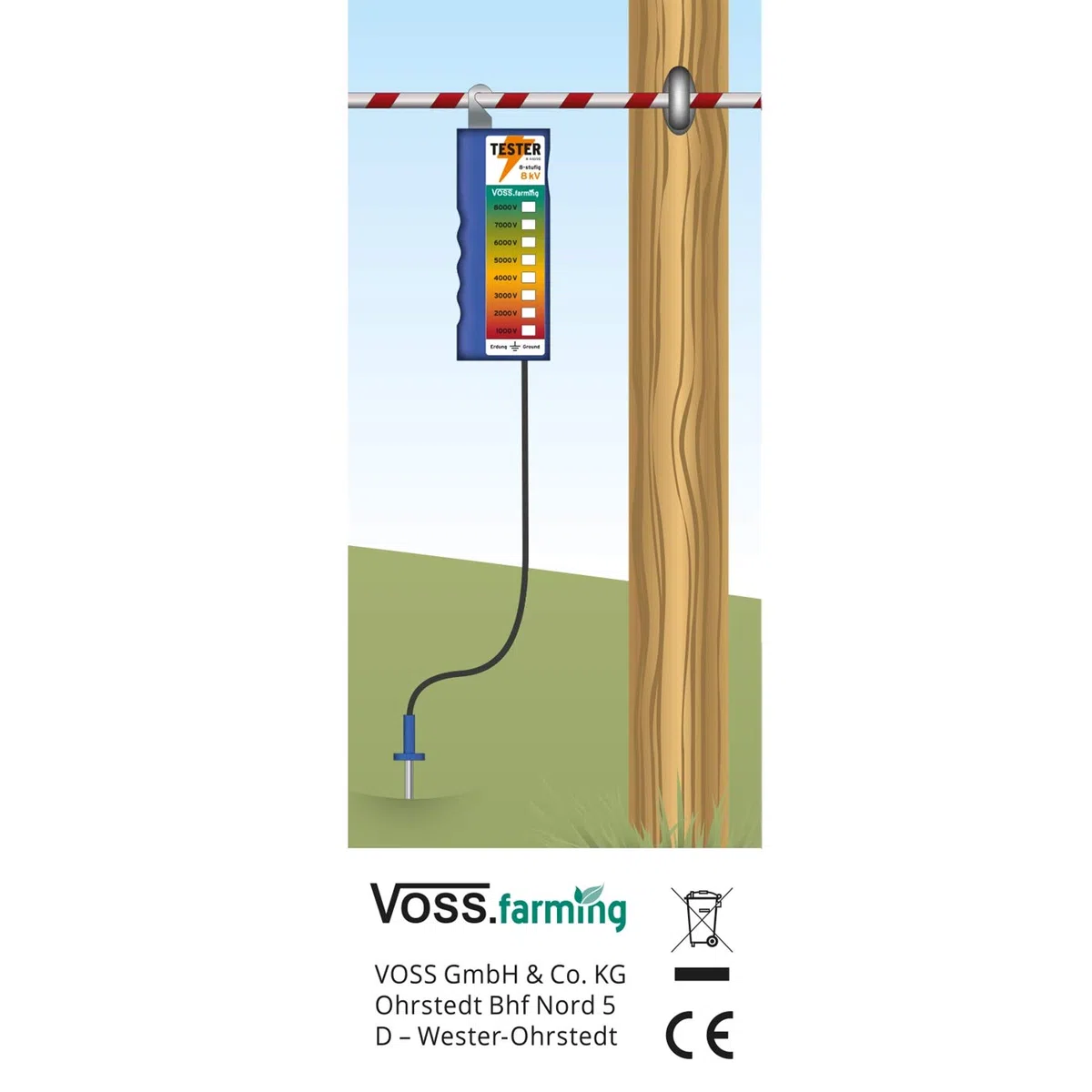 VOSS.farming Comprobador de cercas “8 kV”, 8 Niveles (1000 hasta 8000V)