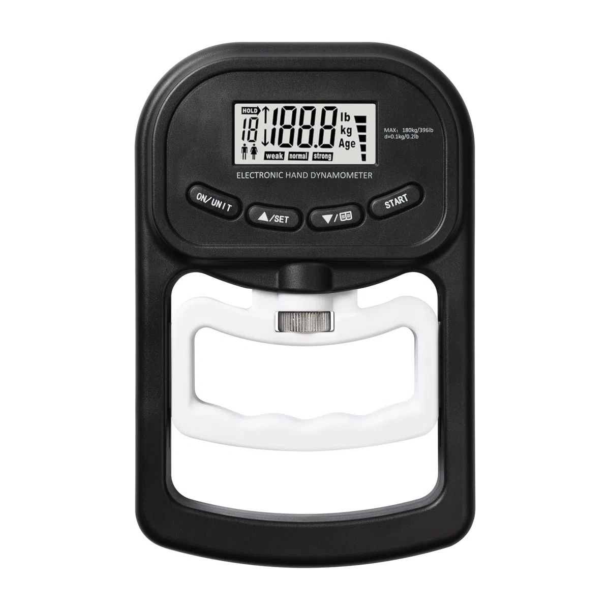 Dinamómetro de Mano Digital 396lb/180Kg, Probador de Fuerza de Agarre Digital con Pantalla LED Grande, Medidor Digital de Mano con Cable USB, Entrenador de Fuerza de Agarre para Adultos, Niños
