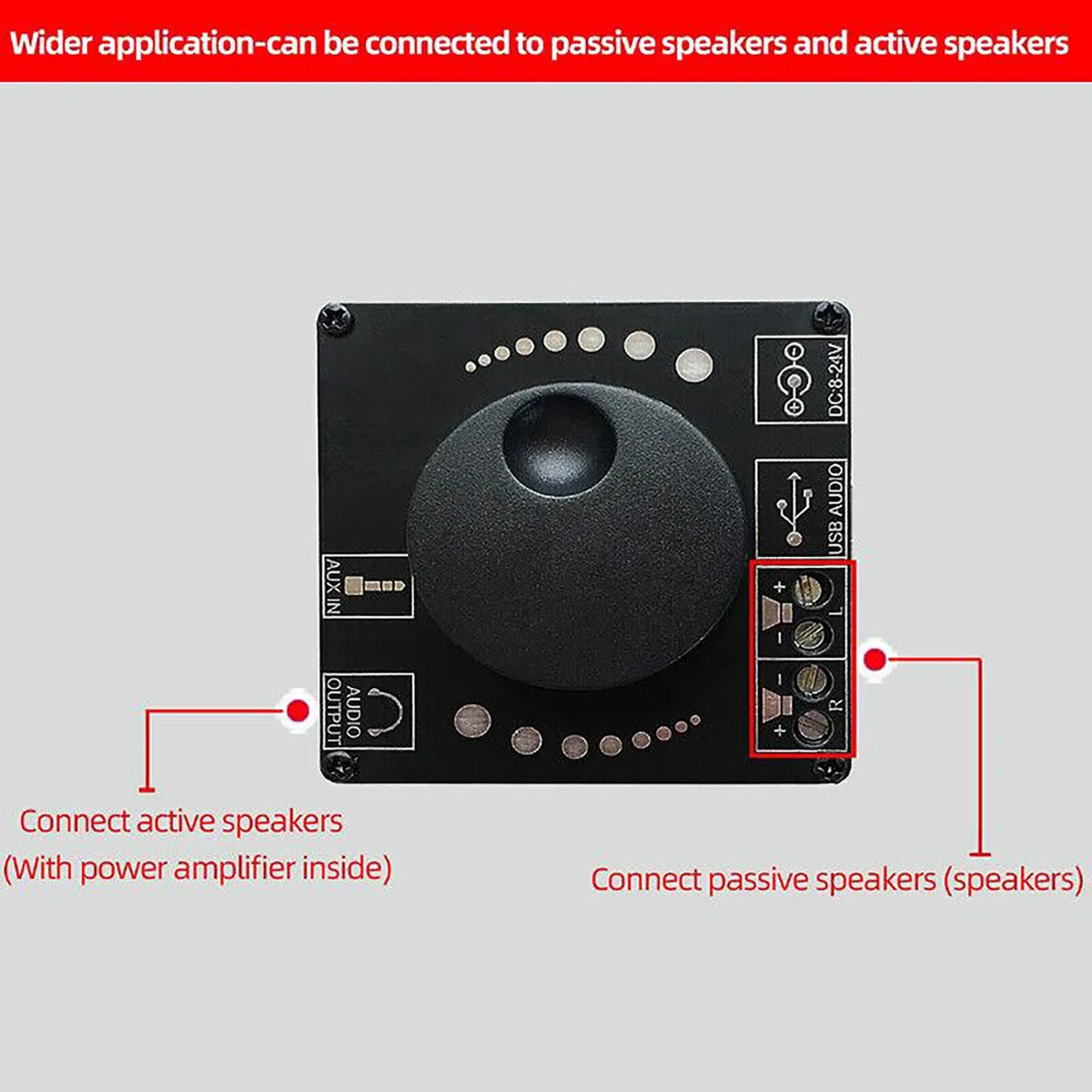 XY-AP50L - Placa amplificadora Bluetooth 5.0 de 50 W + 50 W amplificador de audio, entradas BT y AUX, módulo amplificador estéreo de 2 canales