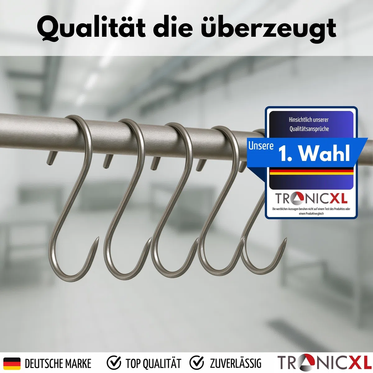 TronicXL Premium - Gancho en S de acero inoxidable, 200 mm x 10 mm, para carne, carnicero, ahumado, acero inoxidable, carnicero, carnicería, metal